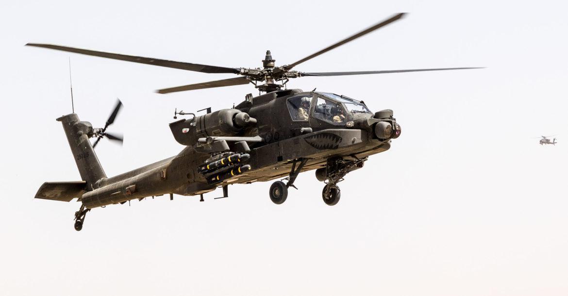 US Army AH-64E Apache helicopters land for fuel in Kunduz, Afghanistan ...