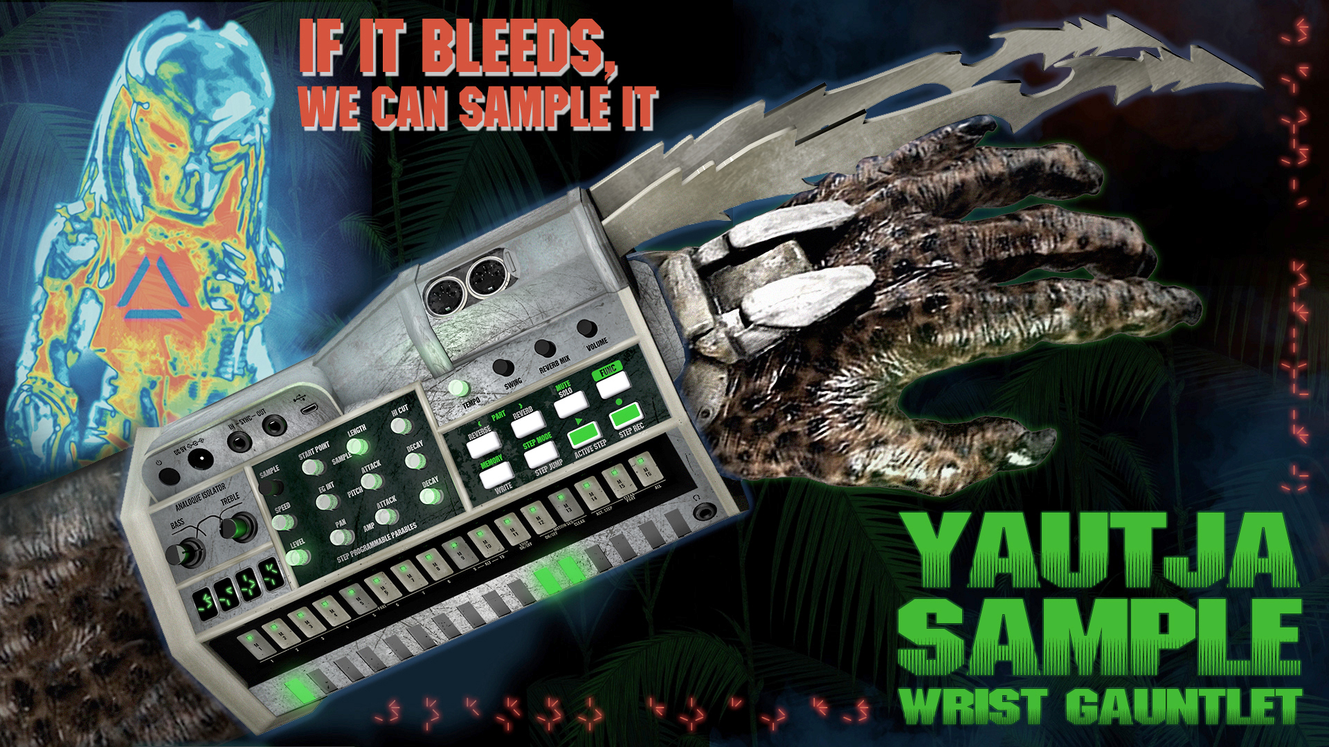 Volca Sample Made Into Predator Movie Look Yautja Sample Wrist Gauntlet Scrolller