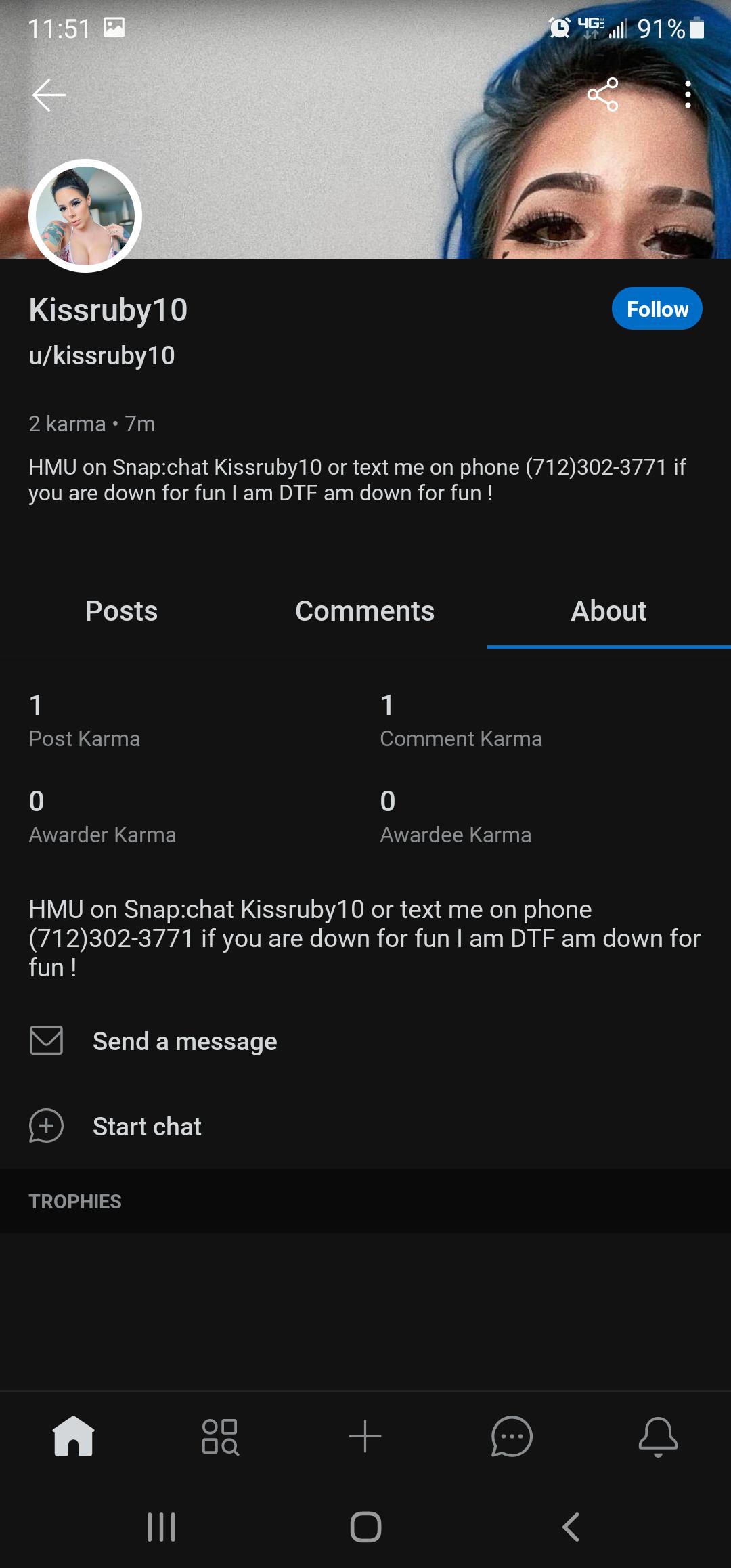 watch yourself, its a dude posing as a girl and try to claim that