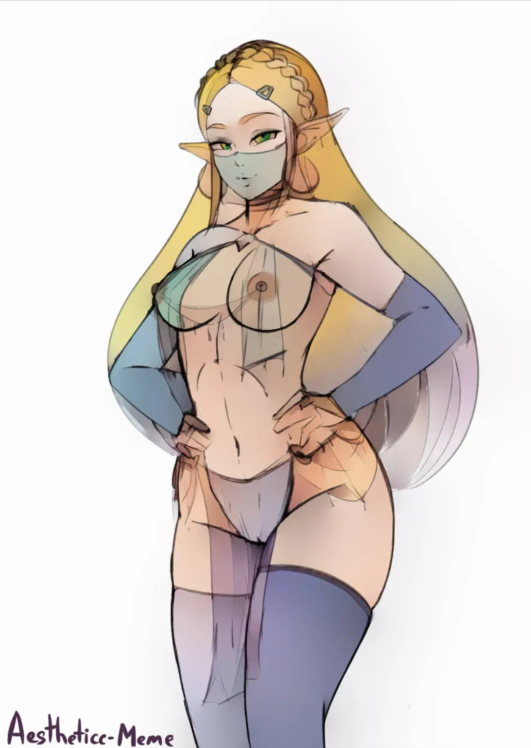 Princess Zelda hentai fan art featuring a busty blonde woman in various erotic poses and outfits