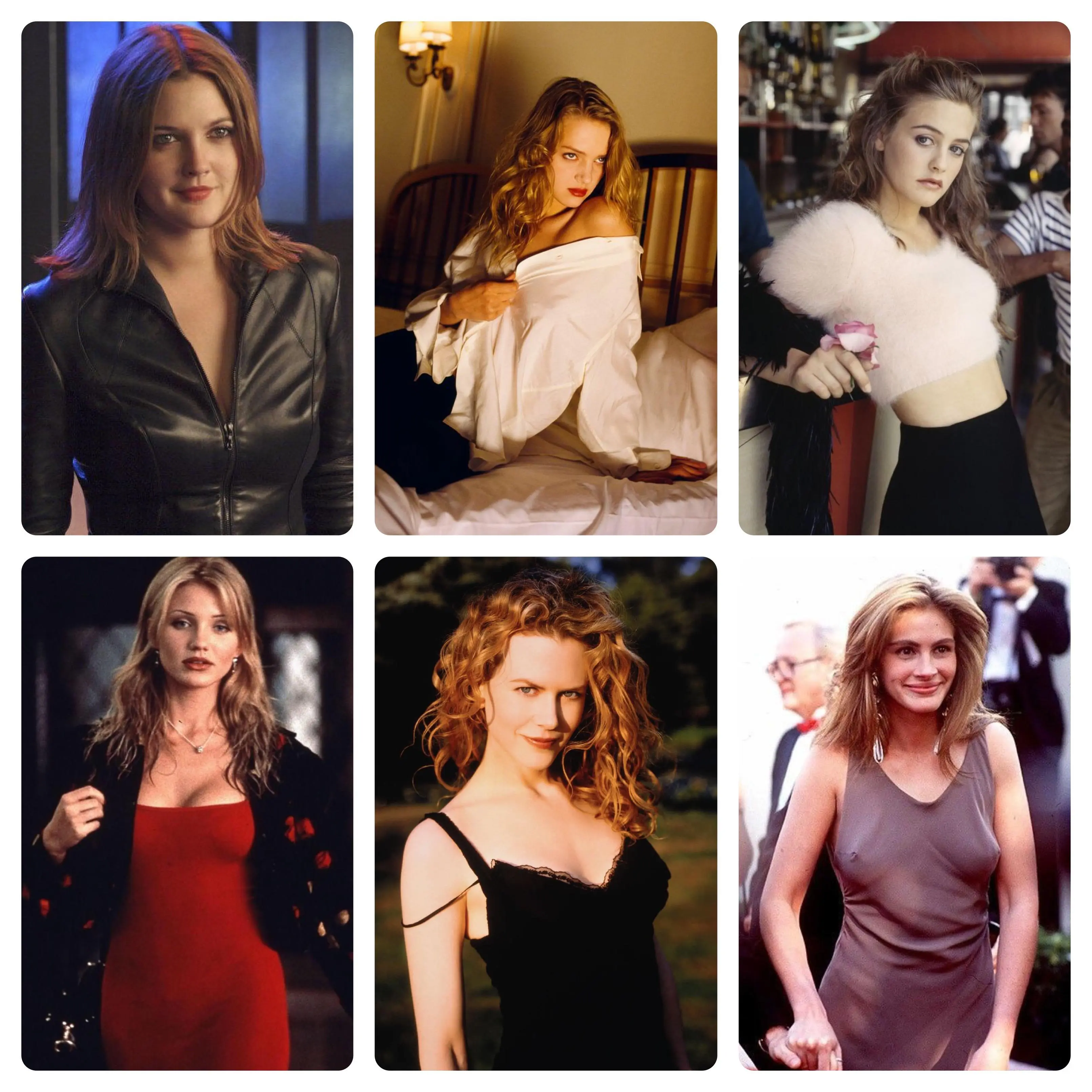 90s girls: Ass, Pussy, Mouth, All, Two for a threesome. Drew Barrymore, Uma Thurman, Alicia Silverstone, Cameron Diaz, Nicole Kidman, Julia Roberts