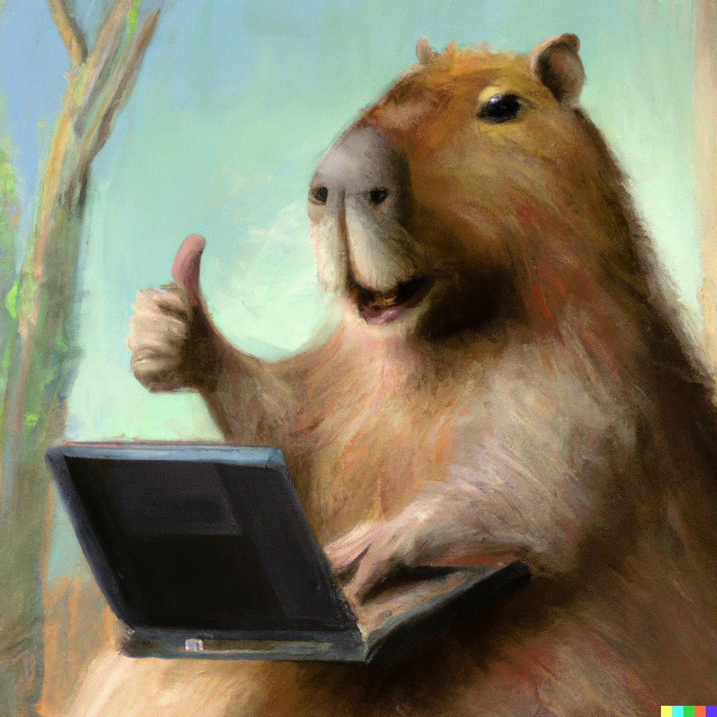 A Capybara Giving A Thumbs Up Behind A Laptop As An Expressive Oil