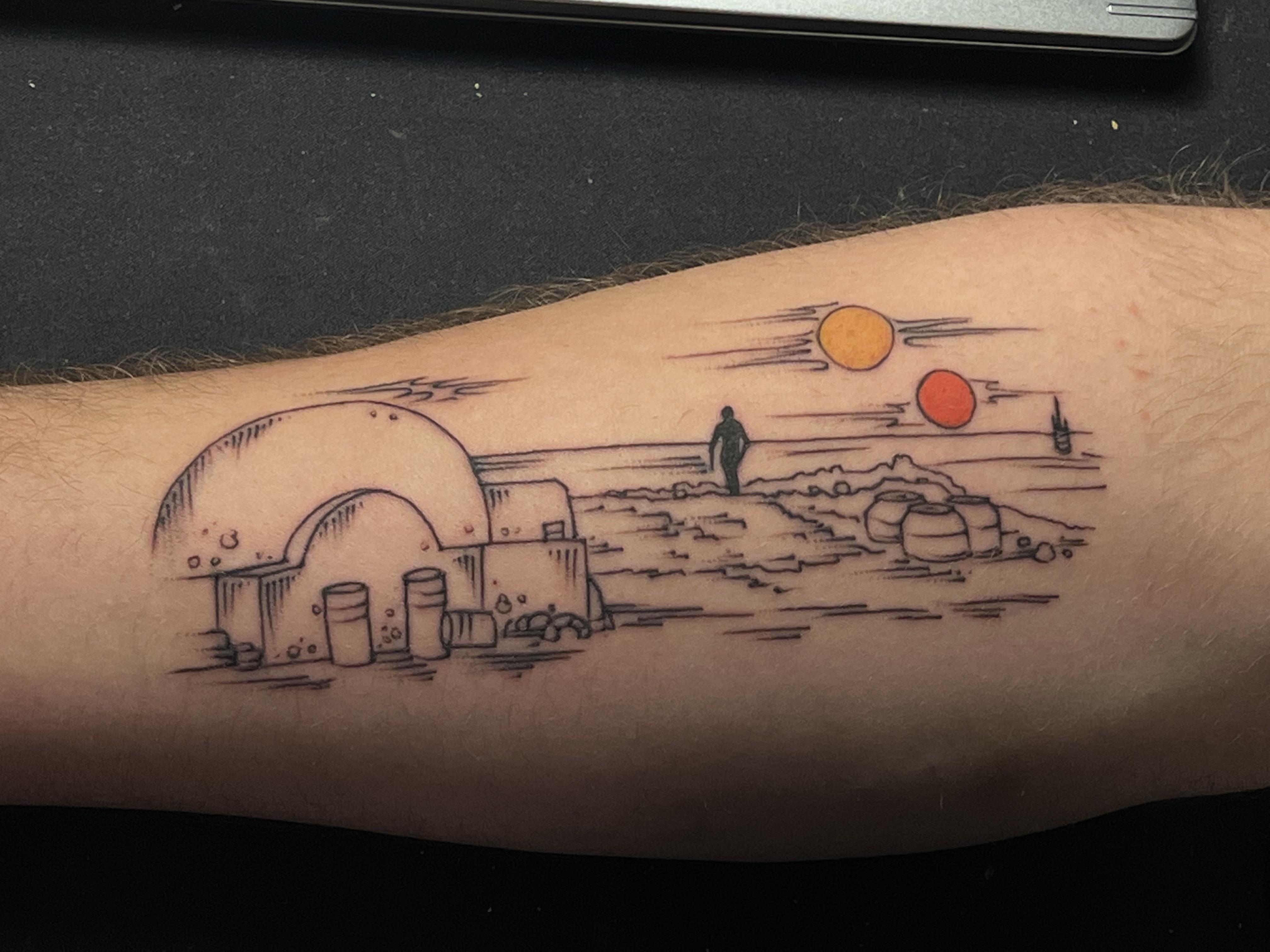 Handpoked binary sunset scene  Tattoogridnet