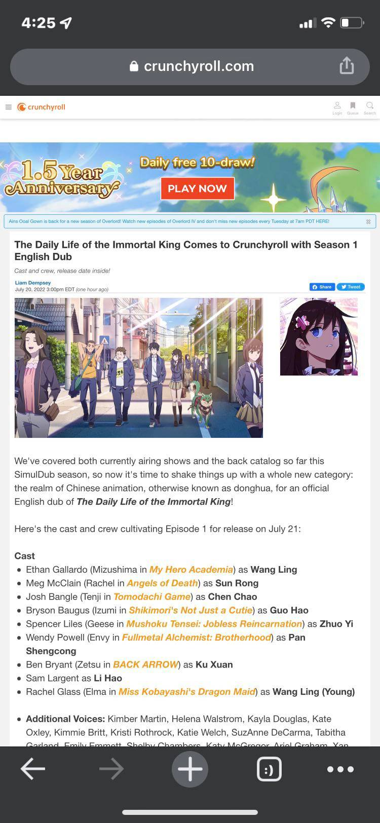 Daily life of immortal king English dub coming to crunchy roll | Scrolller