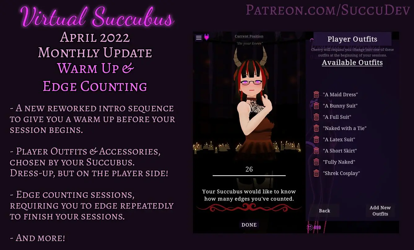 [Hentai Femdom JOI AI] Virtual Succubus April Update 0.28 | Warmup | Edge Counting| Player Dress-up | PC/Android Demos Available