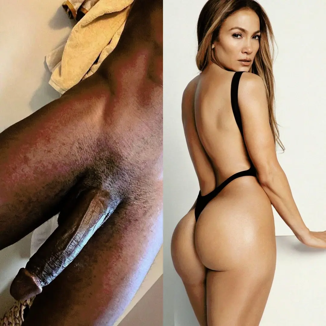 BBC and curvy Latina Jennifer Lopez in a black one piece swimsuit