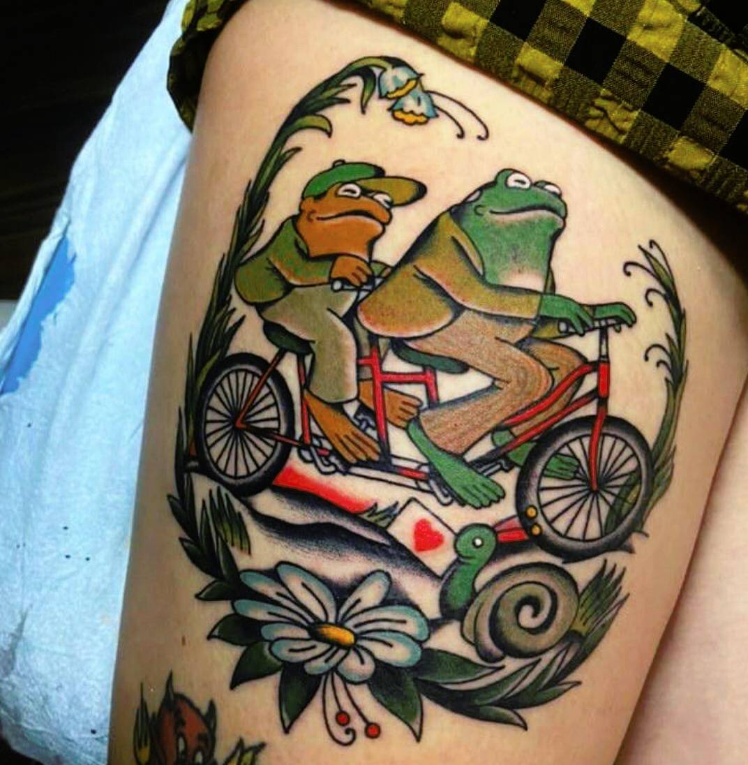 My friend’s new Frog and Toad tattoo! Done by Nate Hudak at Flying