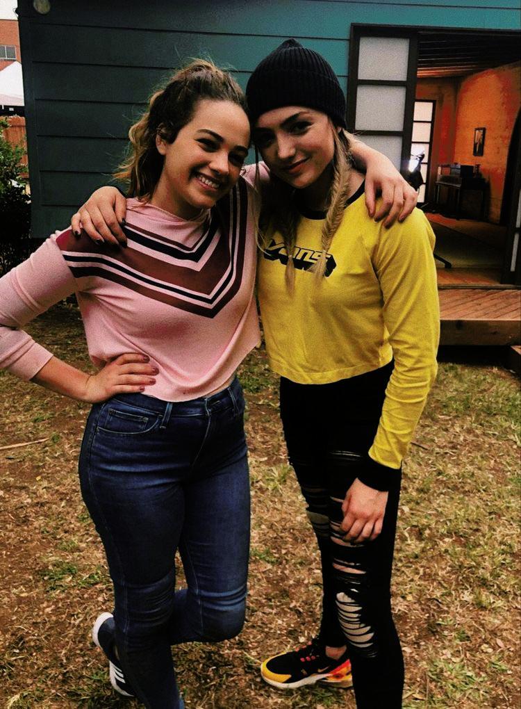 Peyton With Mary Mouser On The Set Of Cobra Kai Scrolller 1972