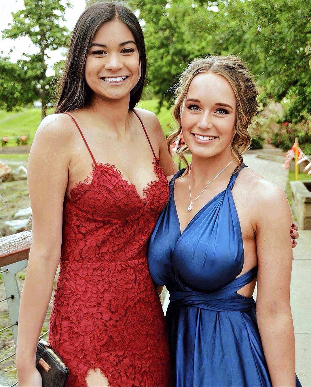 This is a photo of my best friend's niece(blue prom dress), she's with her  best friend about to go to prom💯🔥👏 Please rank her and her best friend  from the most attractive