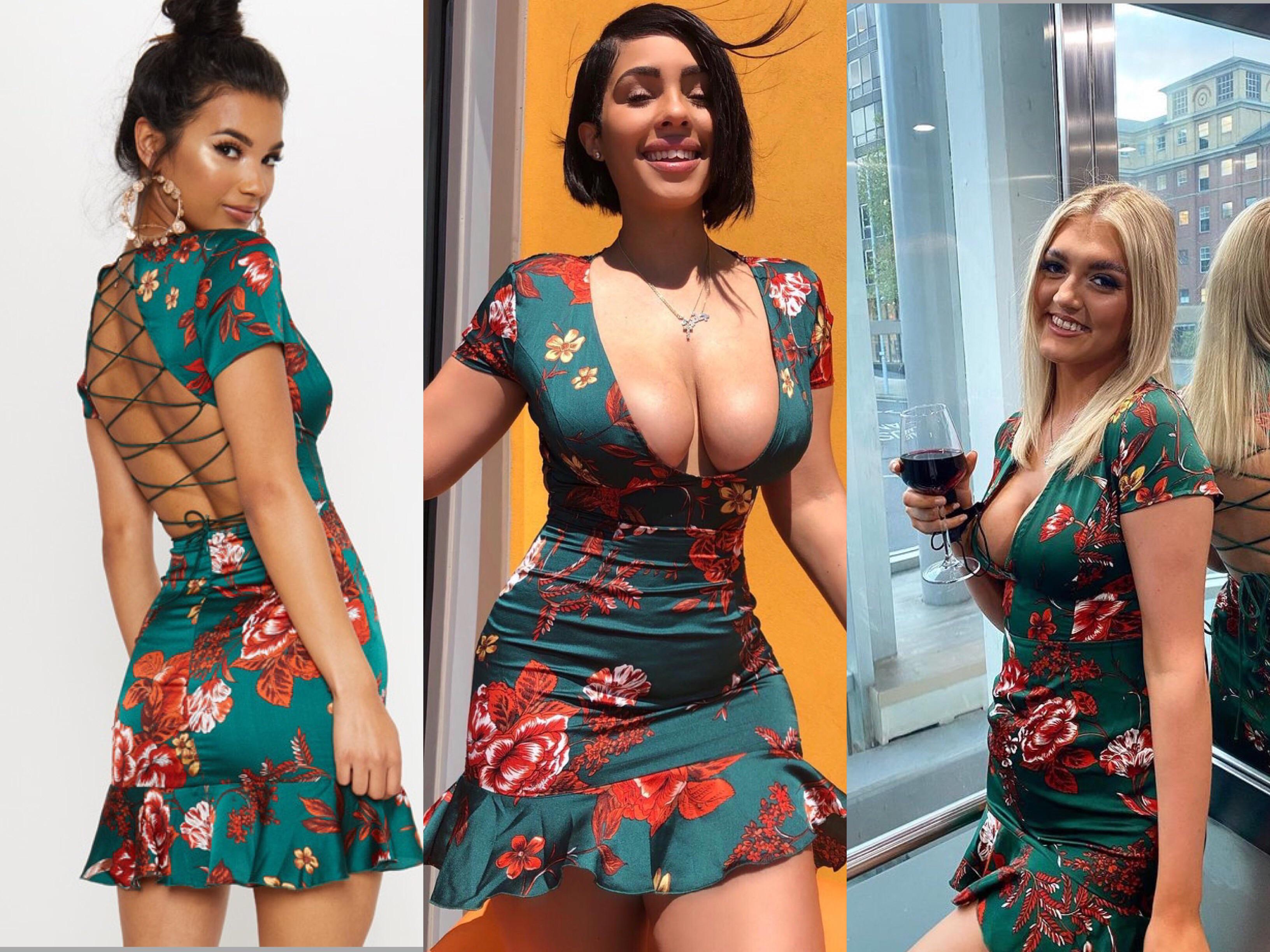 3-beautiful-women-all-wearing-the-same-pretty-green-flowery-dress