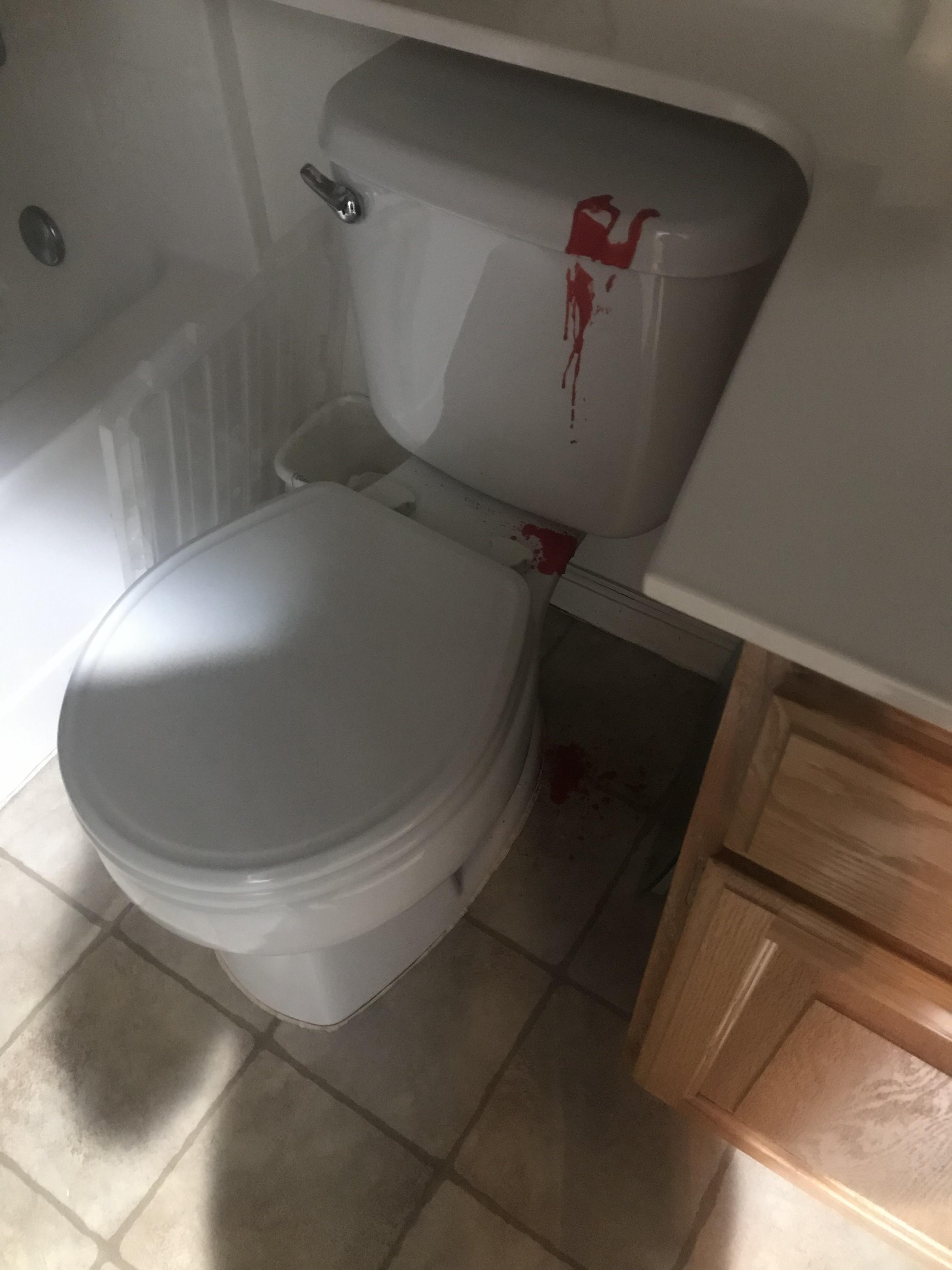 A candle spilt on my toilet and it looks like a murder happened when