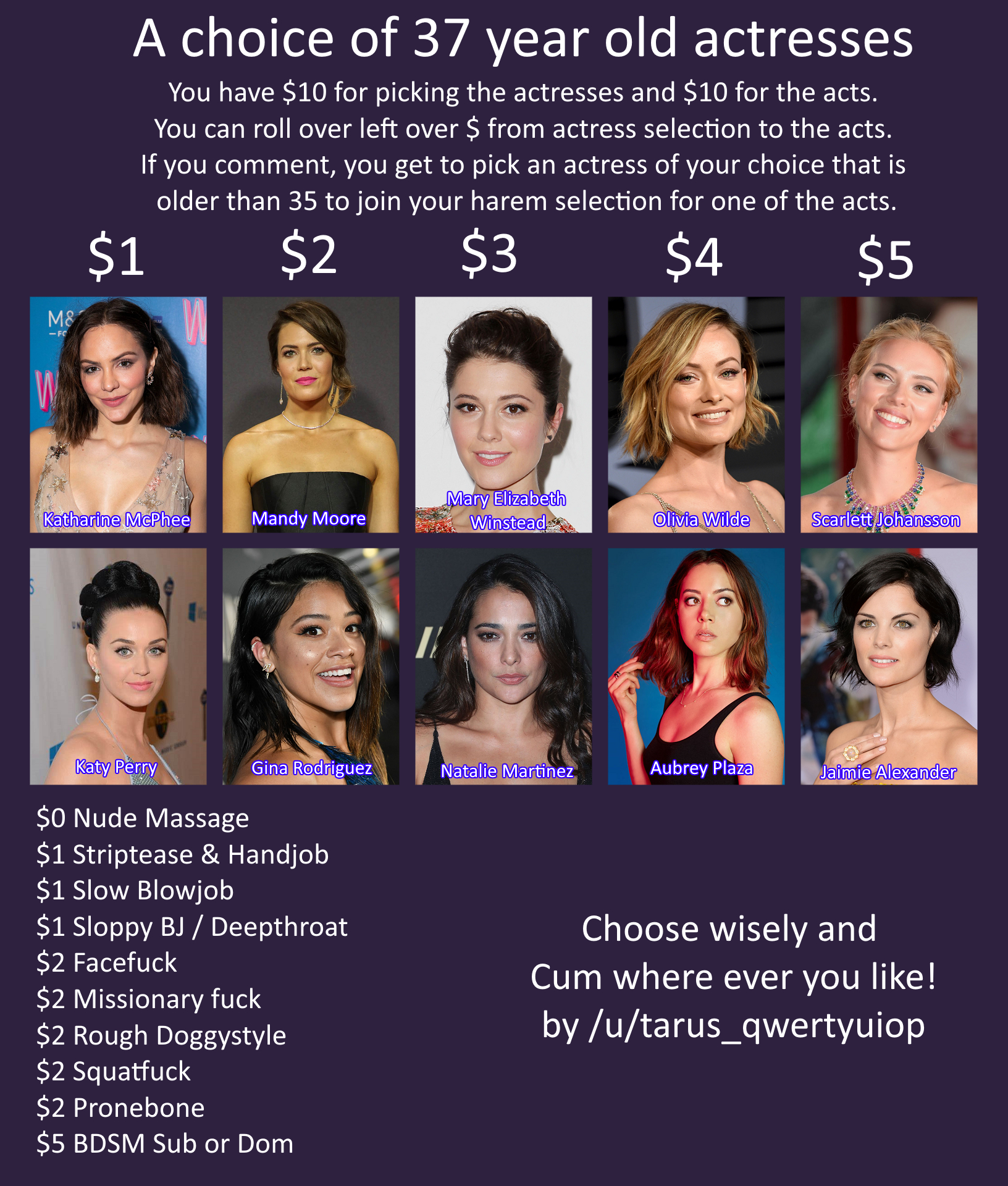 A choice of 37 year old Actresses. 10 for actress choices, 10 for the