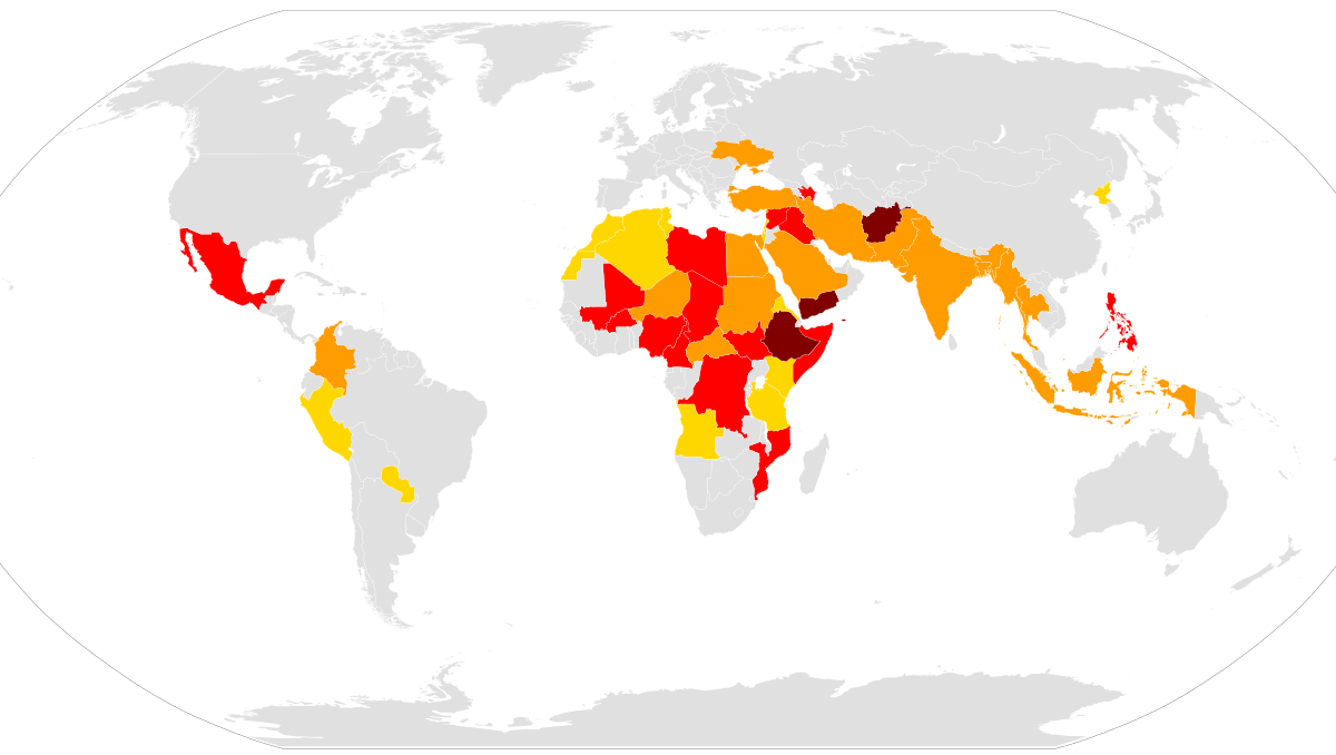 A map of all current wars, color shows number of deaths | Scrolller