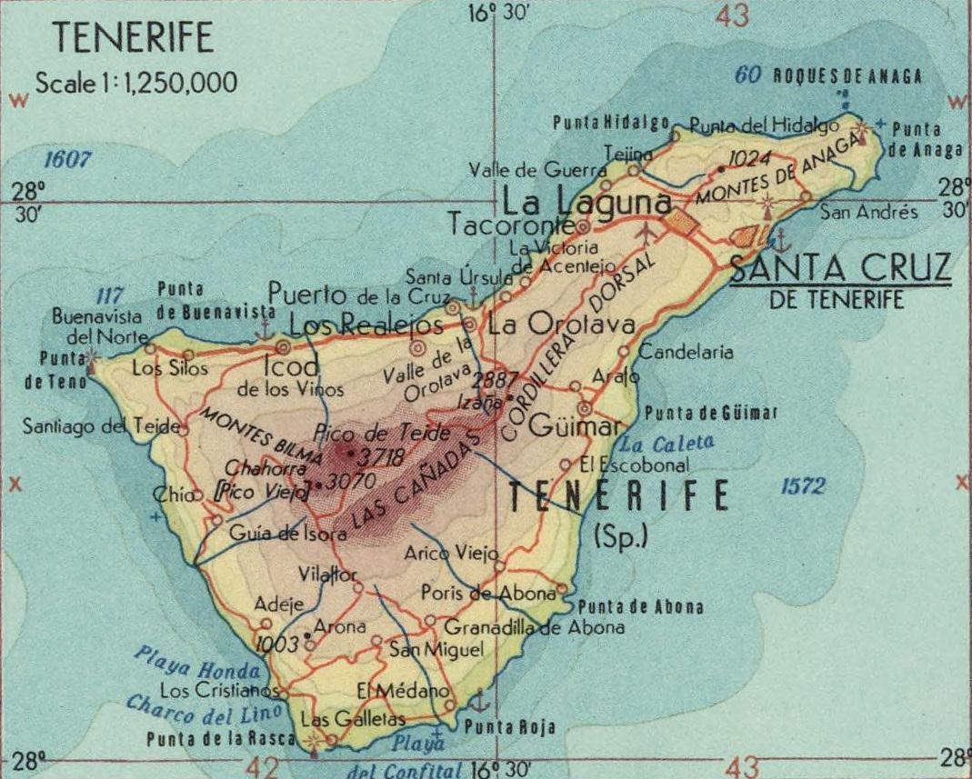 A map of the Island of Tenerife, part of the Canary Islands and part of ...