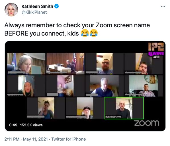Always remember to check your Zoom screen name BEFORE you connect, kids ...