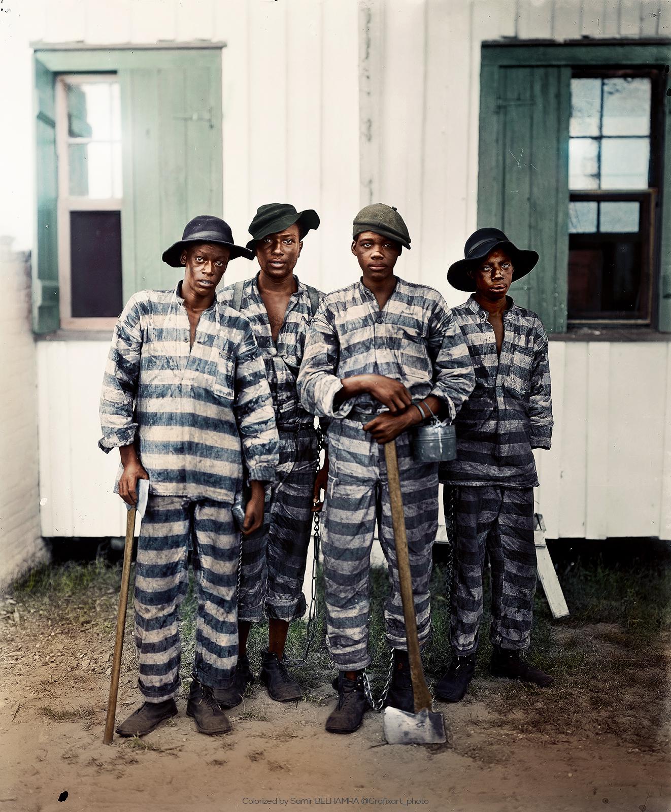 An old photo from 1903 of a Southern chain gang, which I had colored ...