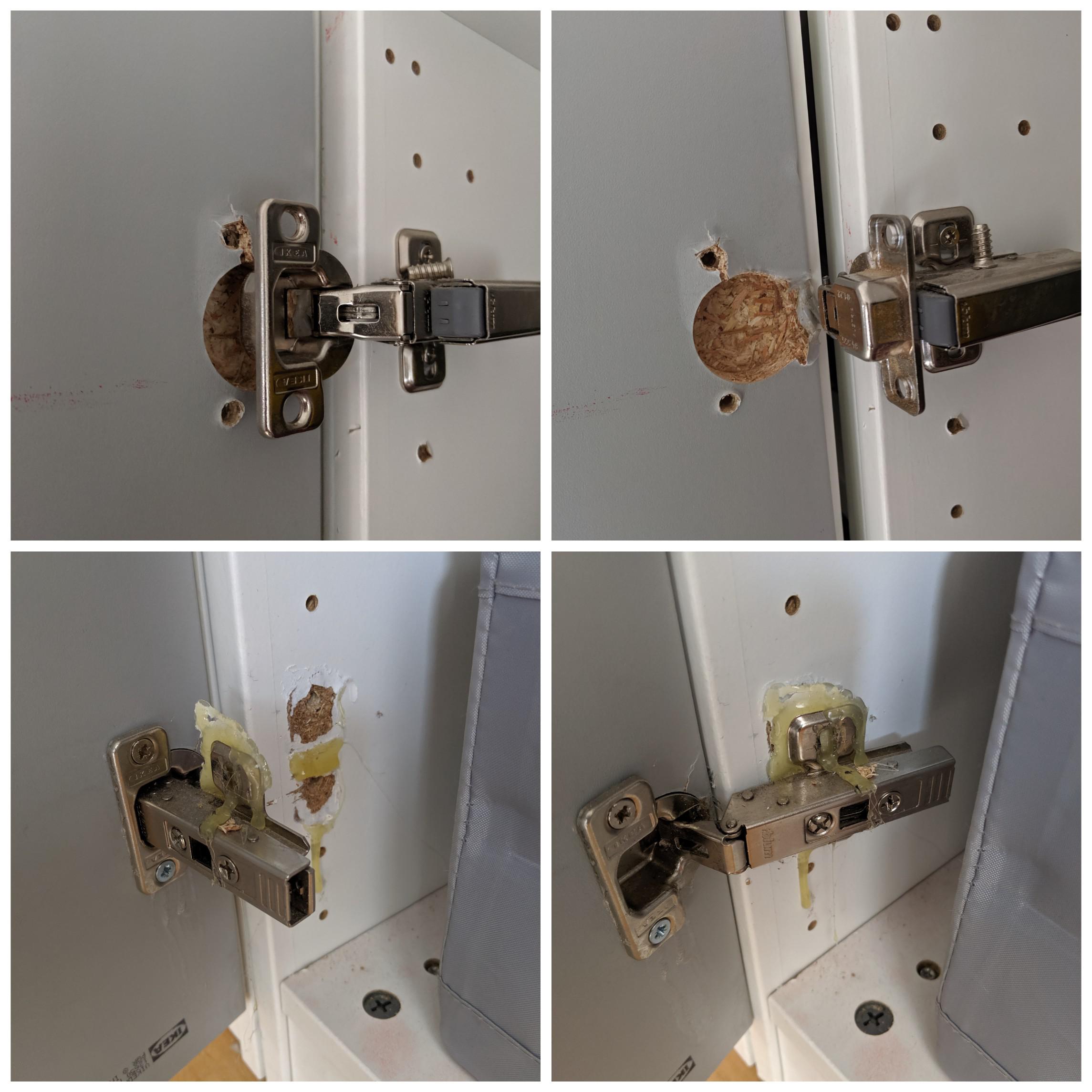 Any idea how to fix the hinges on my closet's door? Ikea's pressboard