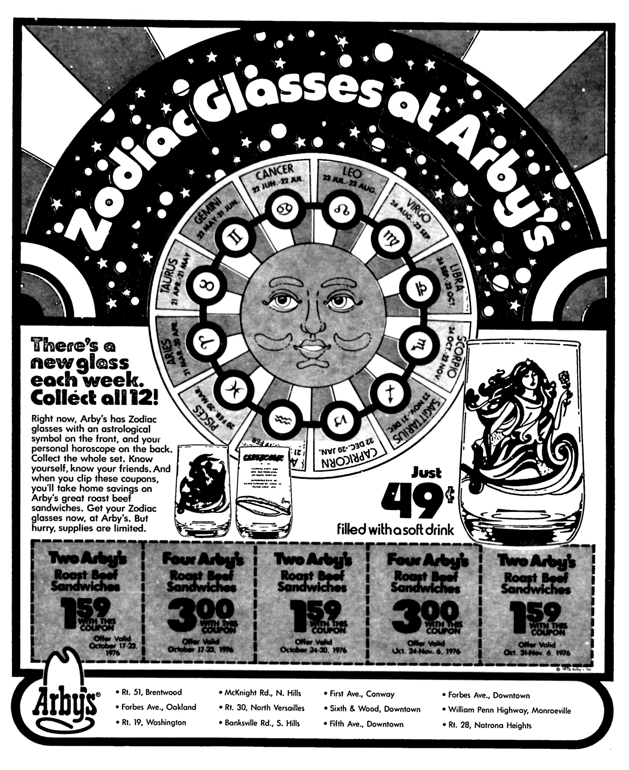 Arby's Zodiac Glasses - October 1976 | Scrolller
