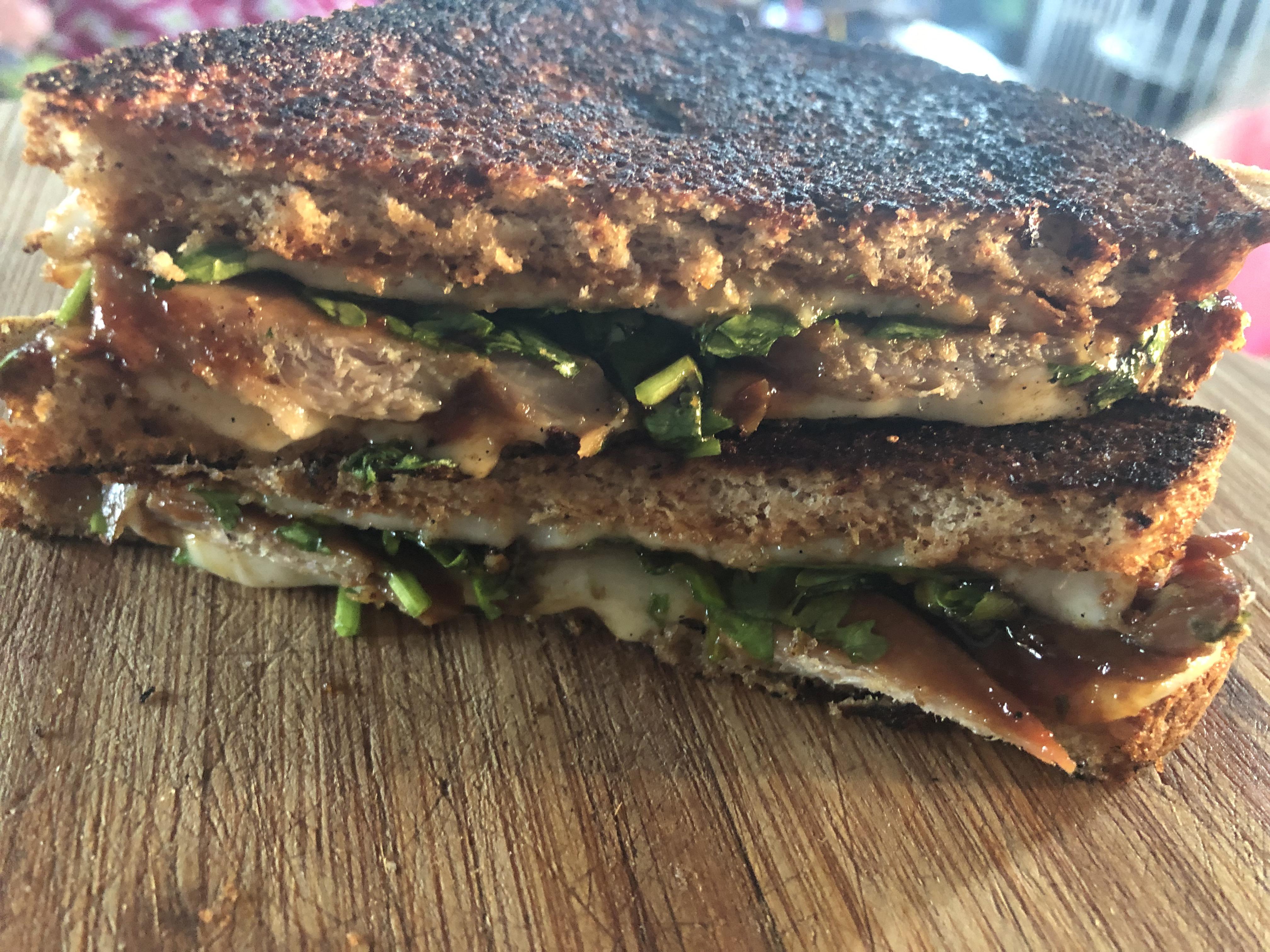 Banh mielt. Vietnamese bbq pork tenderloin, hoisin, havarti, cilantro