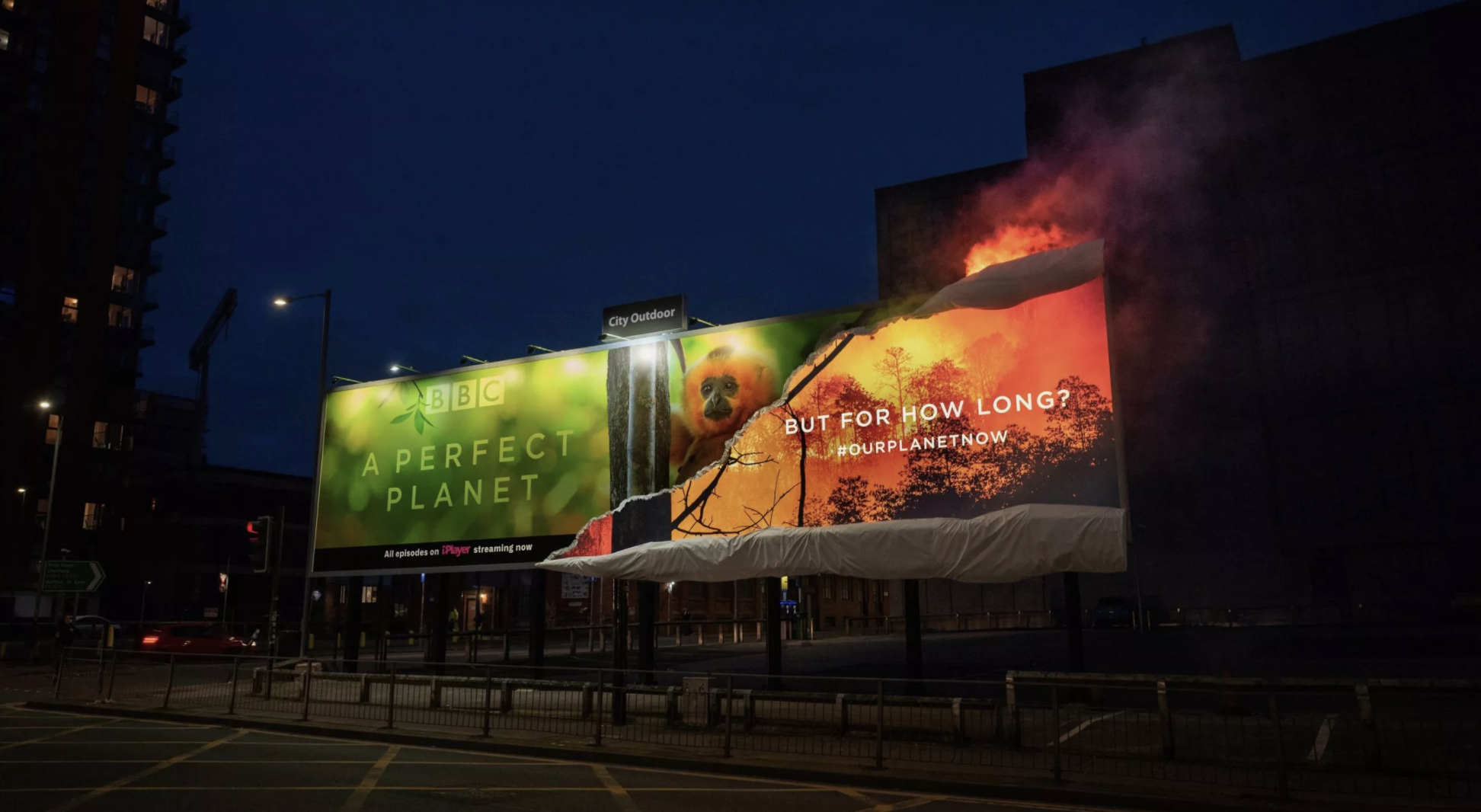 BBC set 'fire' to their own billboard to promote David Attenborough ...