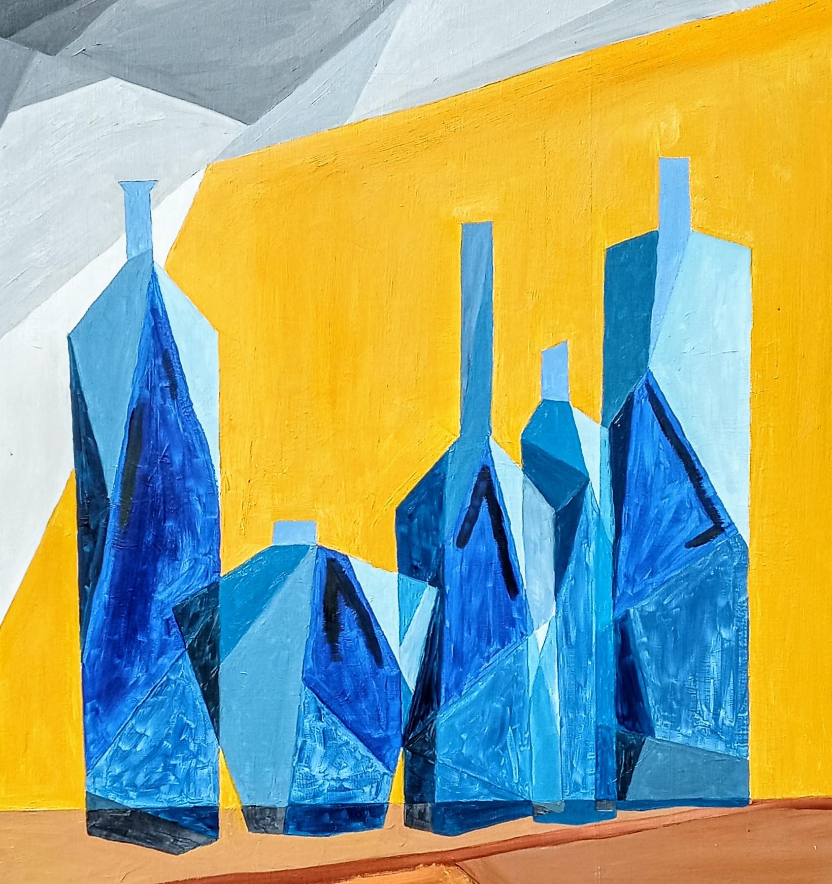 Blue Bottles, myself, oil on canvas, 2021 Scrolller