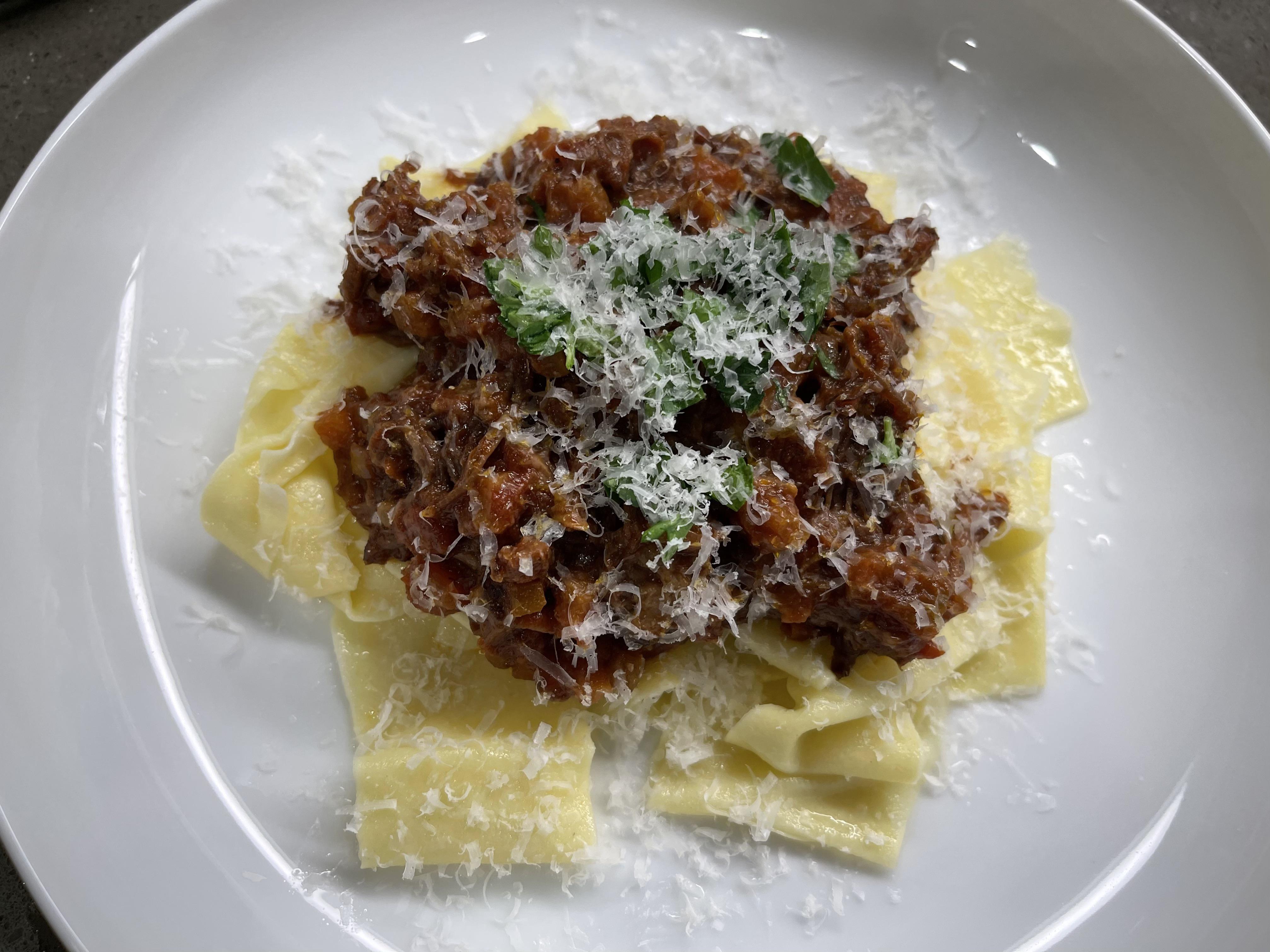 Braised short rib ragu over some homemade pappardelle. | Scrolller