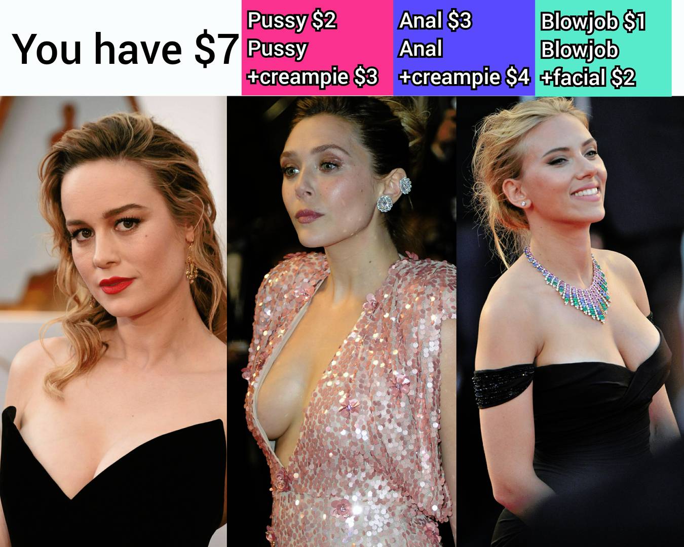 Brie Larson, Elizabeth Olsen and Scarlett Johansson. Choose wisely |  Scrolller