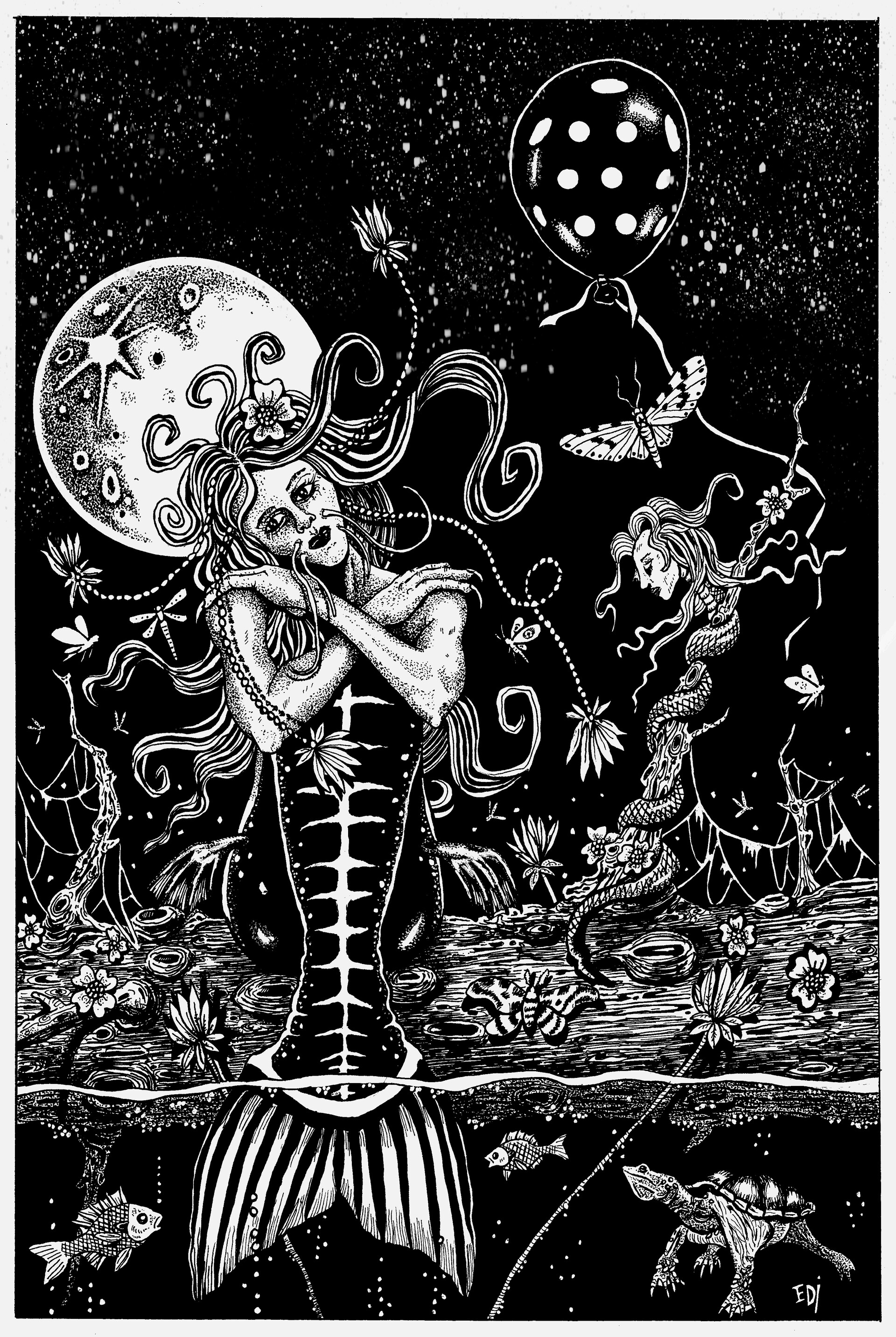 Catfish Girl, ponders the dangers of her lagoon by Eyajo December