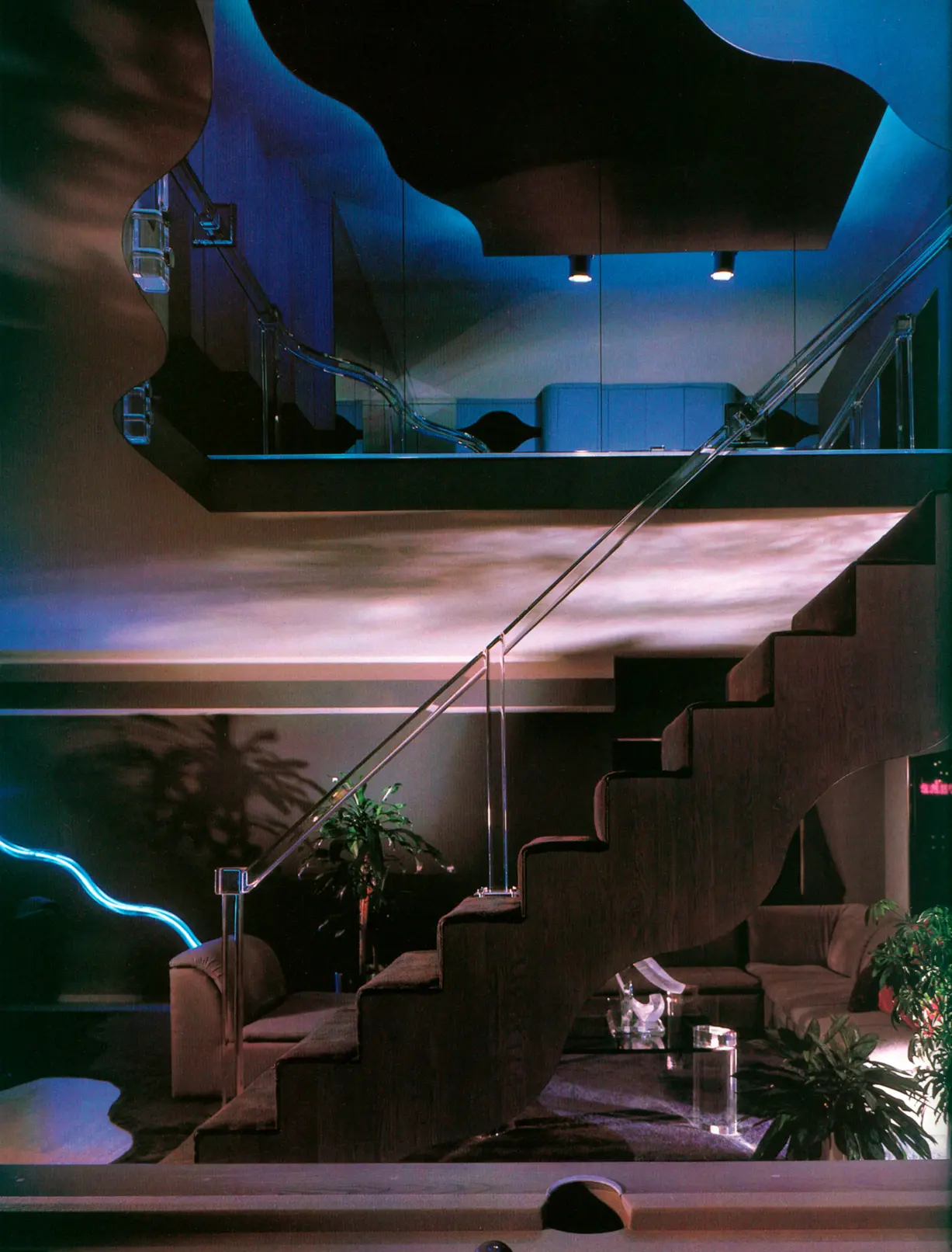 Chicago Apartment - 1983 - Architecture by Stanley Tigerman, AIA, Interior Design by Martin H, Lescht, ASID - Photo by Tony Soluri - Architectural Digest July, 1983 - Part Quatre - Another view of that Lucite/acrylic banister!
