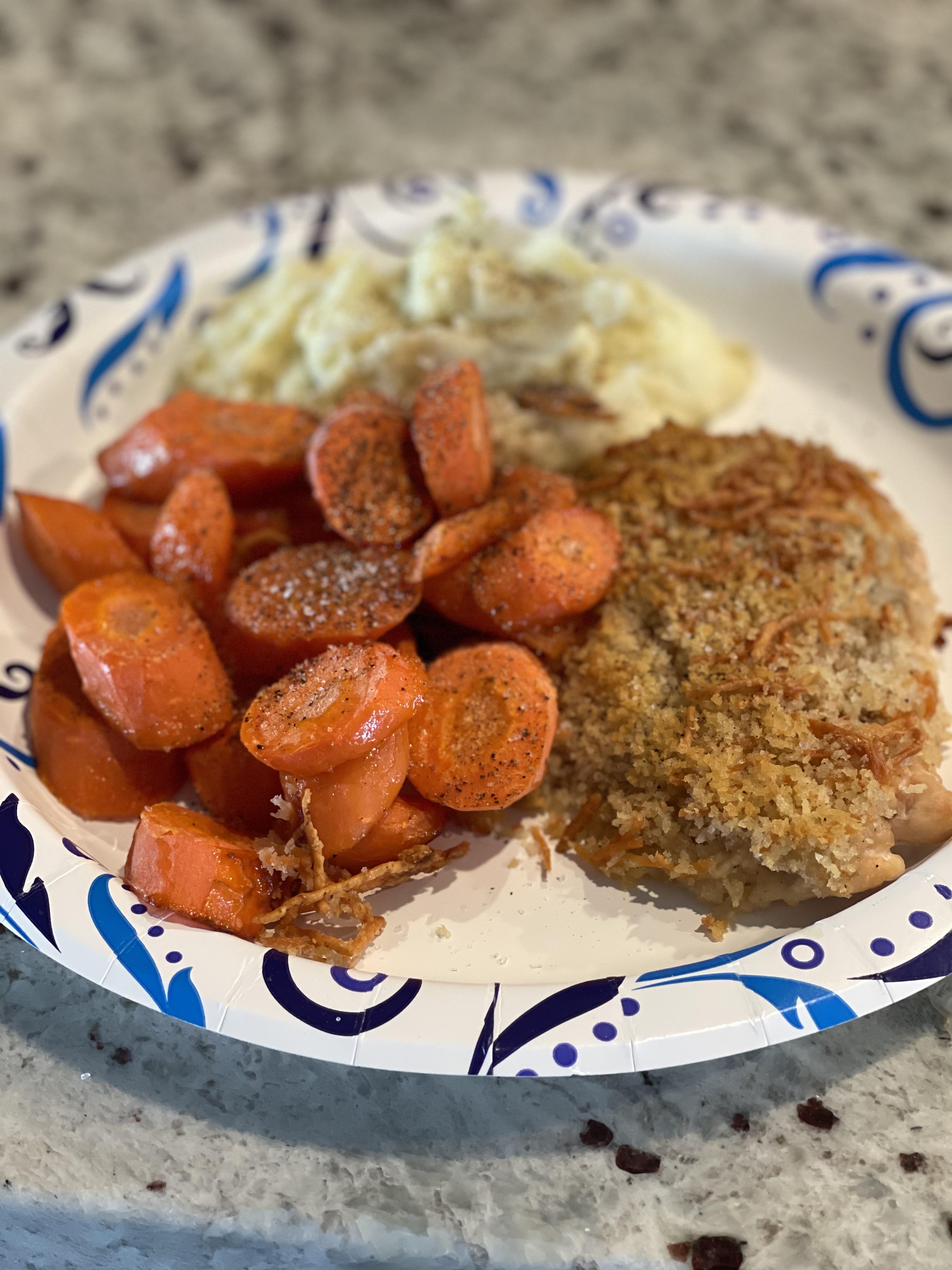 Chicken cutlets dipped in caesar dressing then topped with panko and