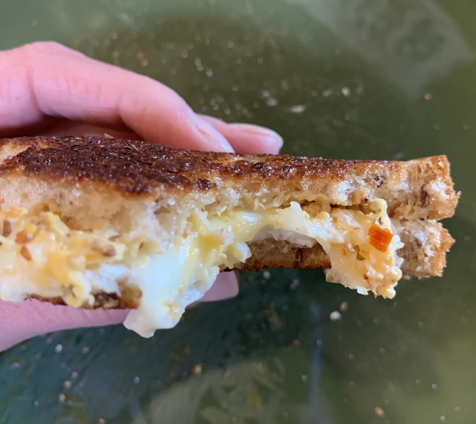 Cleaning out the fridge Colby jack, mozzarella, cream cheese, stone ground mustard and a bit of