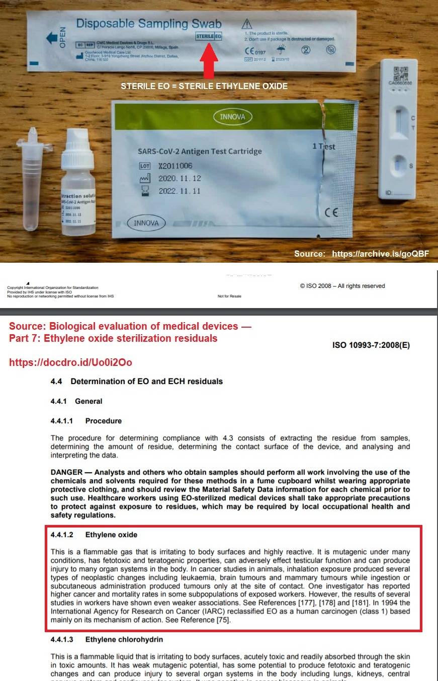 COVID19 test kits are sterilized with Ethylene Oxide, which is a known