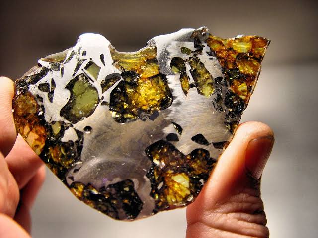 Meteor Inside cross section of the inside of a meteorite composed of iron+nickel and ...