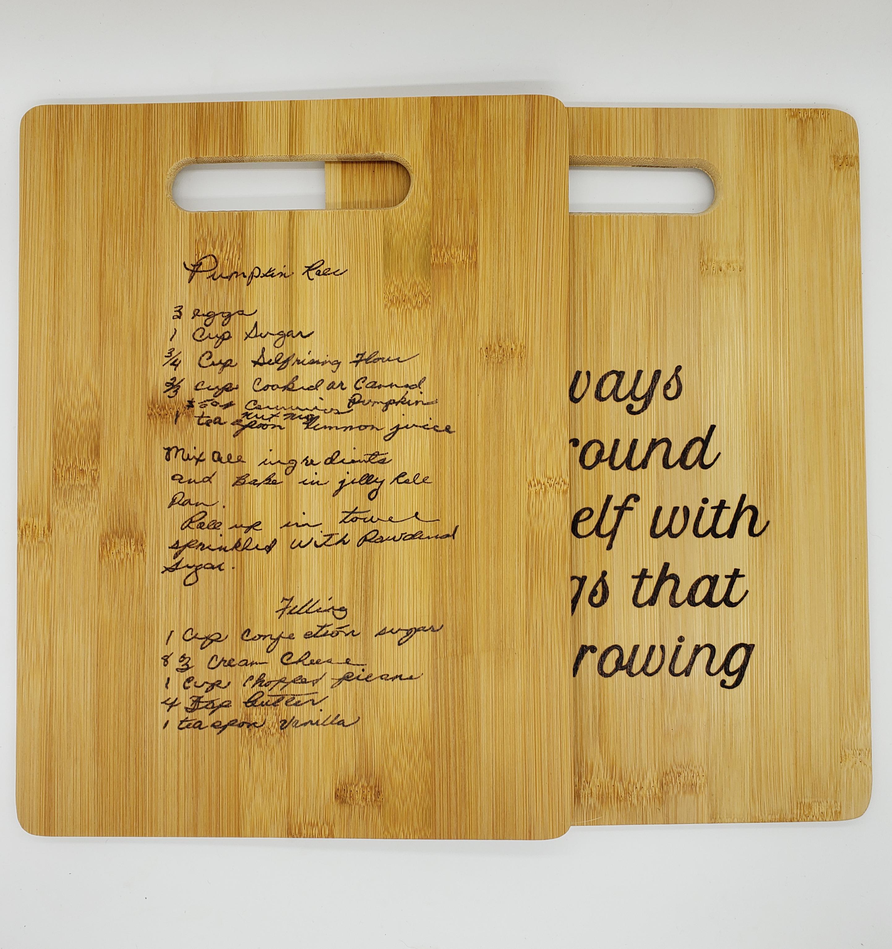 Custom cutting boards including a family recipe in their grandmother's