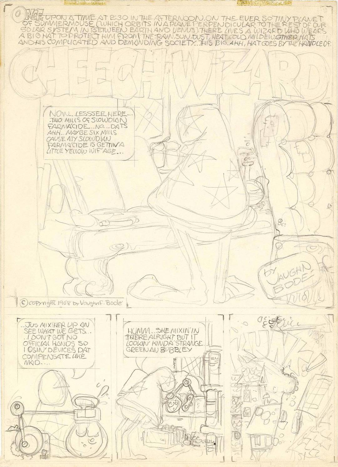 Early original art from 1968 by Vaughn Bodé of his prominent character ...