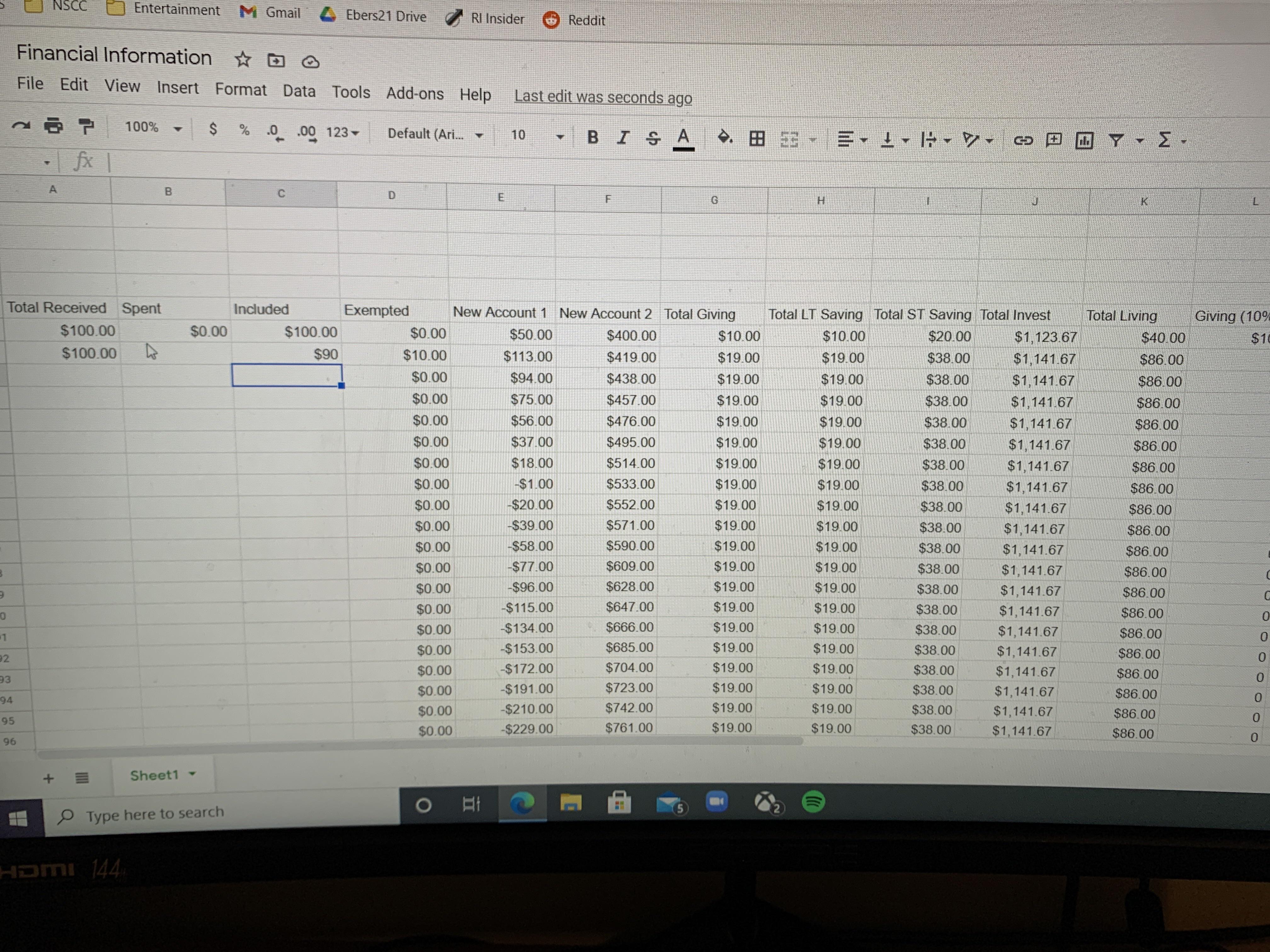 Financial sheet: fake info shown. I pasted functions to the other cells ...
