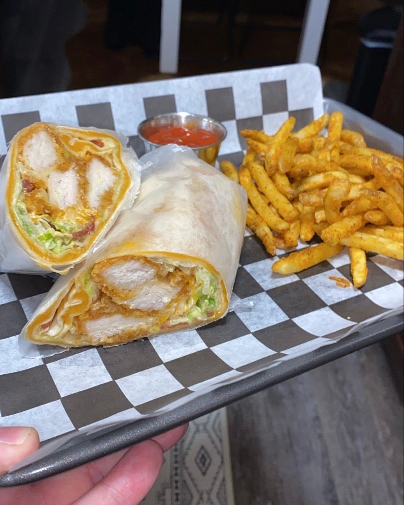 Fried Chicken Burrito in a Quesadilla Wrap with Applewood Smoked Bacon