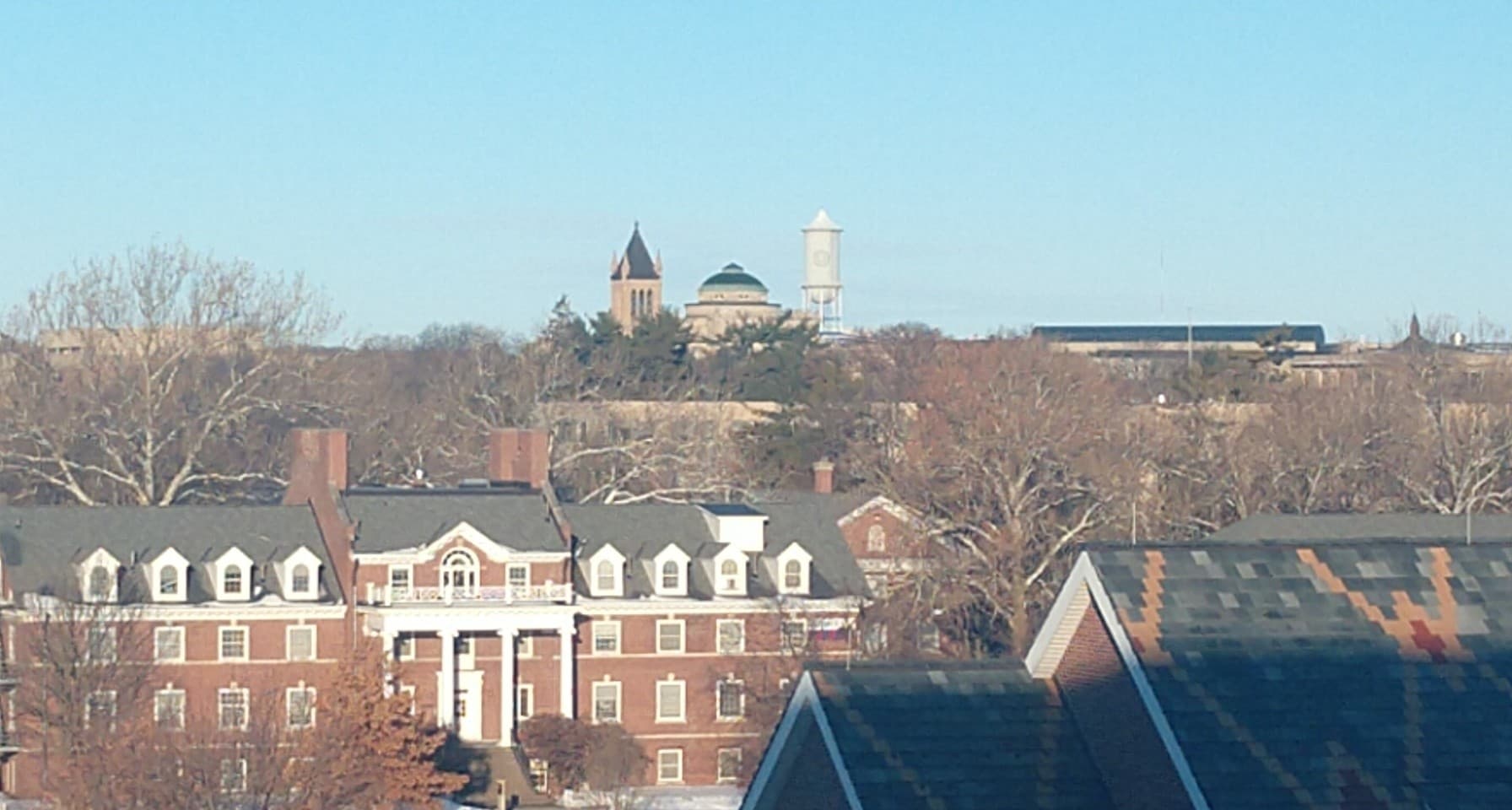 From the upper floors of Maple Hall you can see the Campanile ...