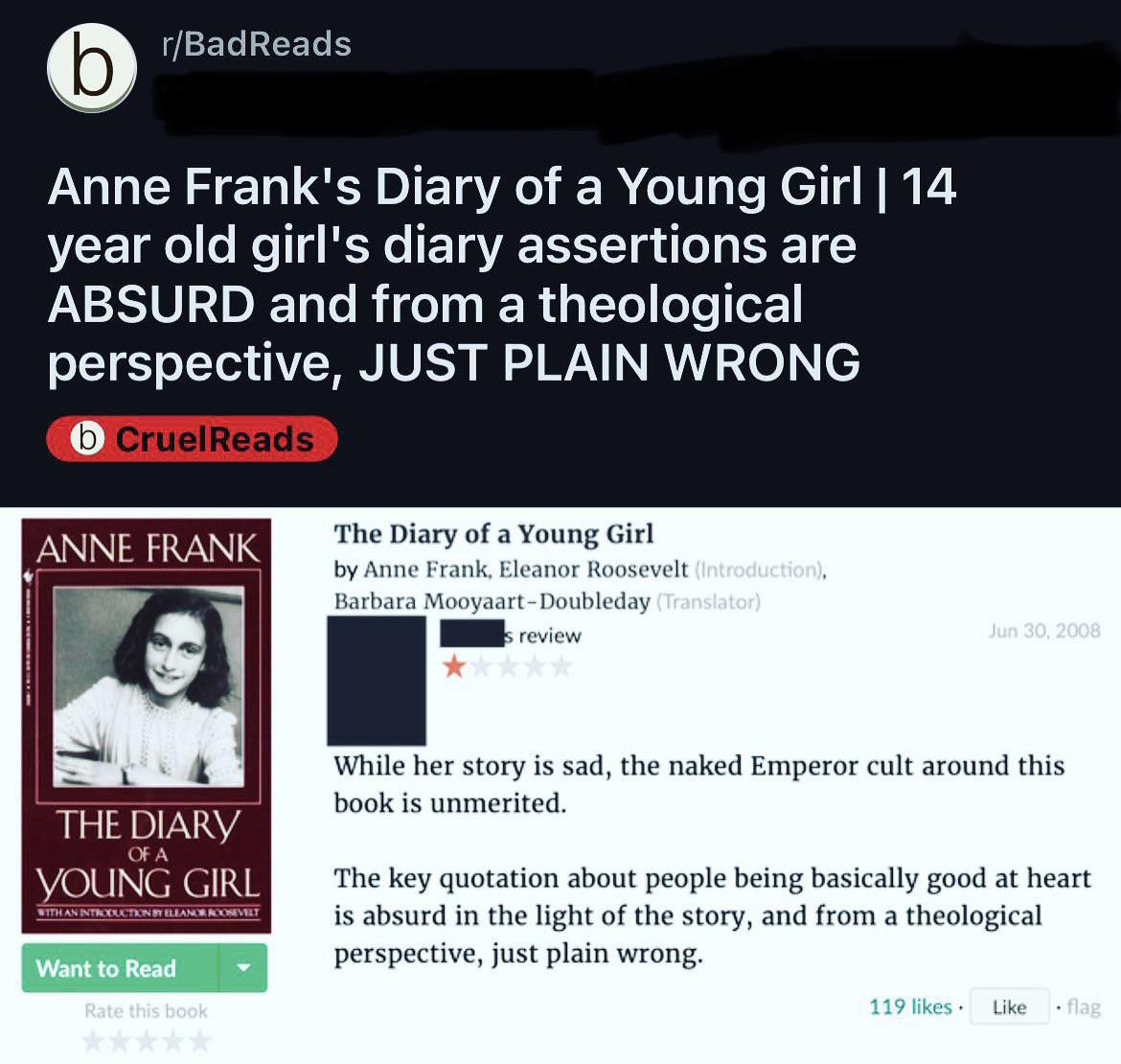 Goodreads reviewer smugly dunks on dead 14yo girl’s diary Scrolller