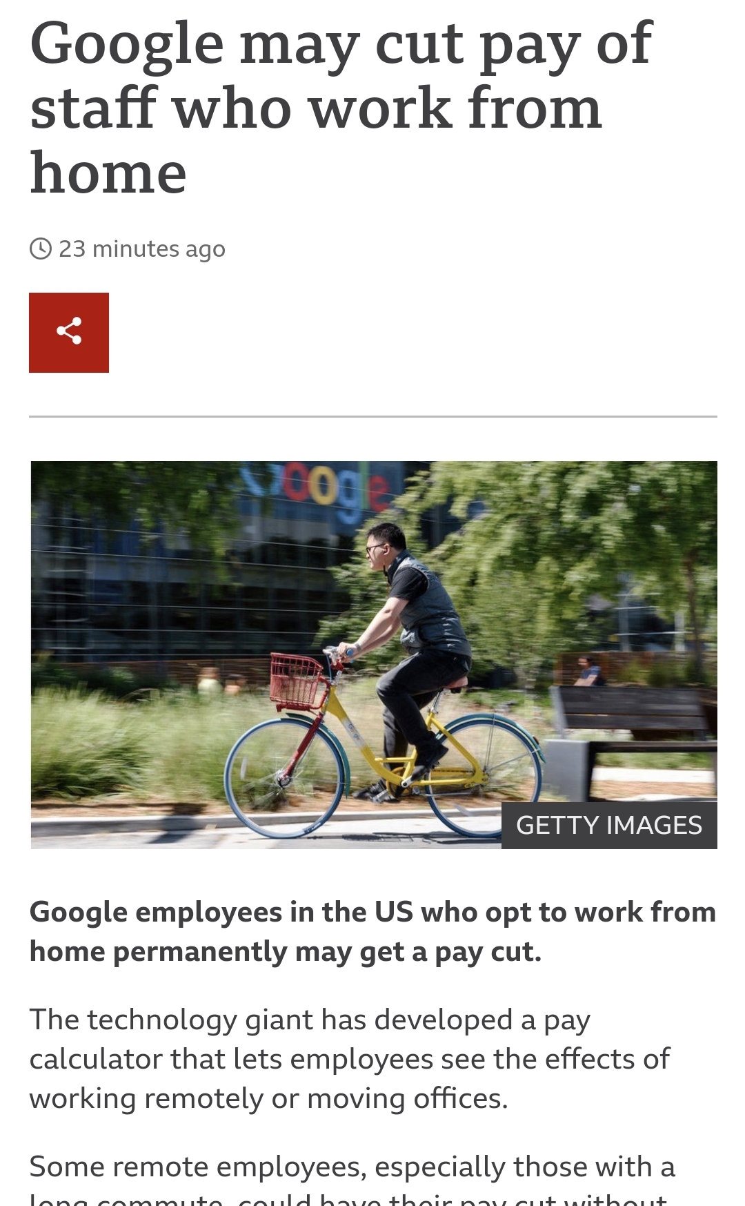 Google cutting wages for those who don't want to slave in an office