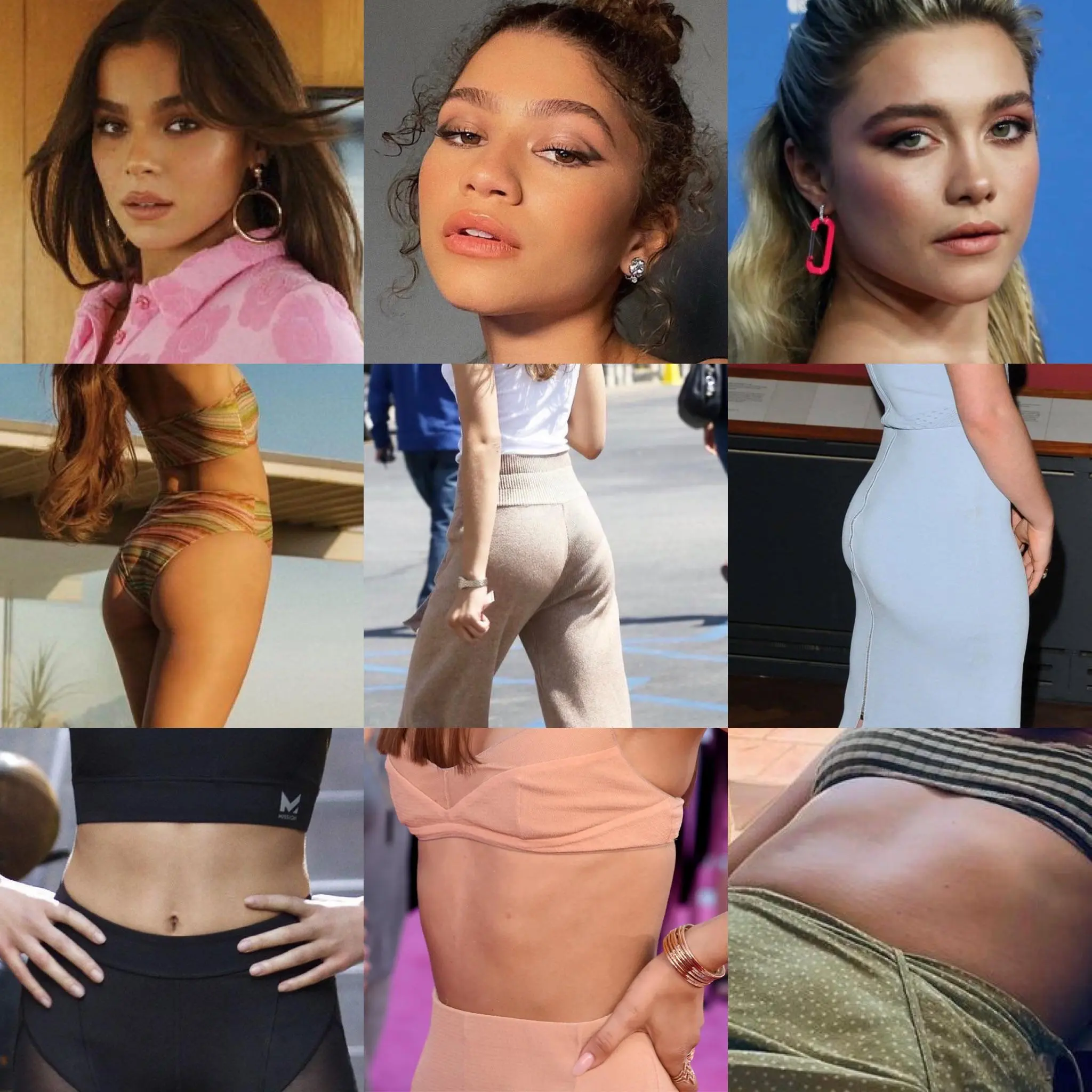 Hailee Steinfeld, Zendaya, Florence Pugh. 1) Slow and sensual sloppy BJ. 2) Ass smacking anal. 3) Worship her midriff then fuck her pussy.