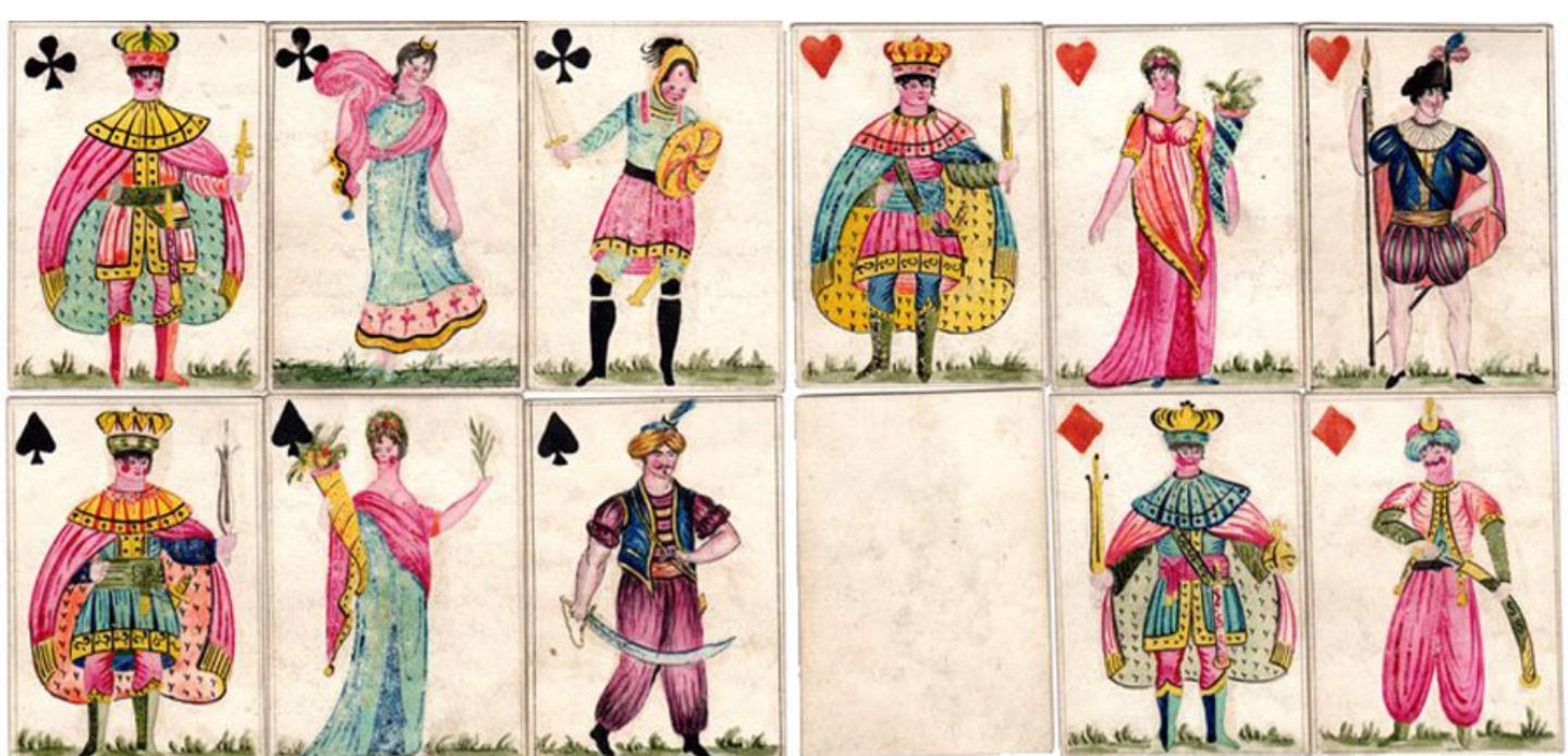 Hand Painted Playing Cards made by French War Prisoners, Hampshire 1796