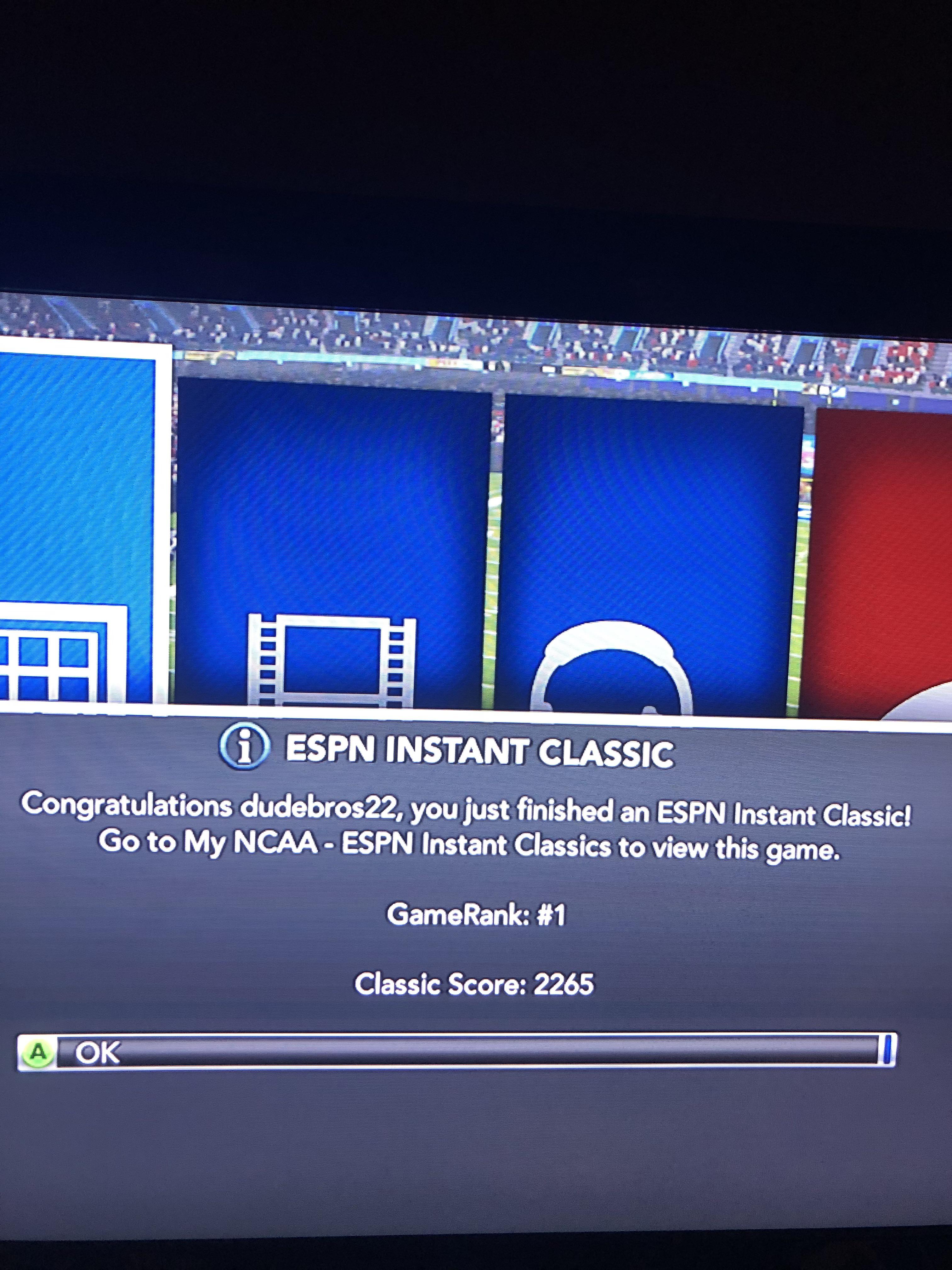 Highest Classic Score ever. 21-point comeback against FSU, 2OT, Natl ...