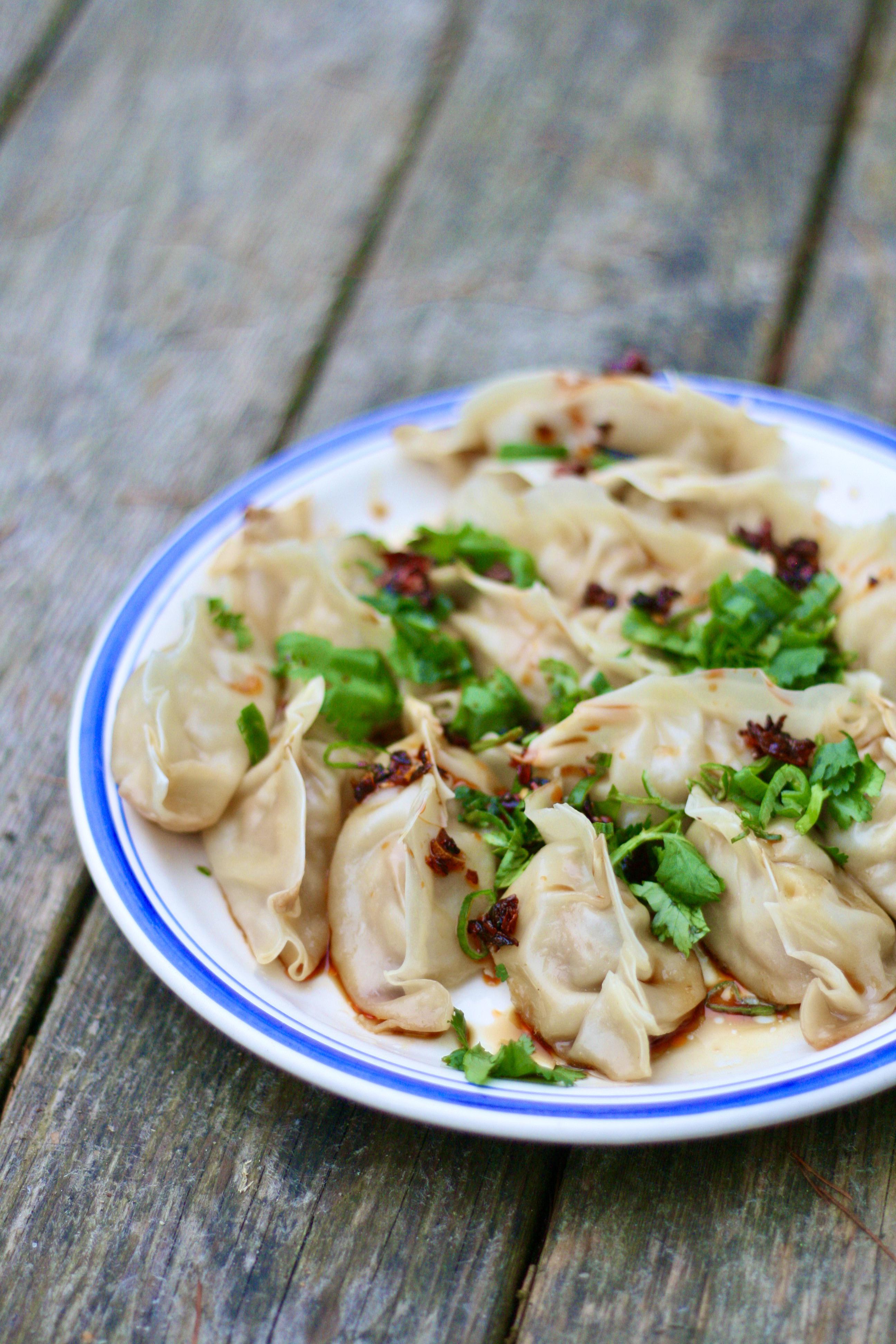 [HOMEMADE] Gyoza with a filling of pork, lobster, garlic, spring onion