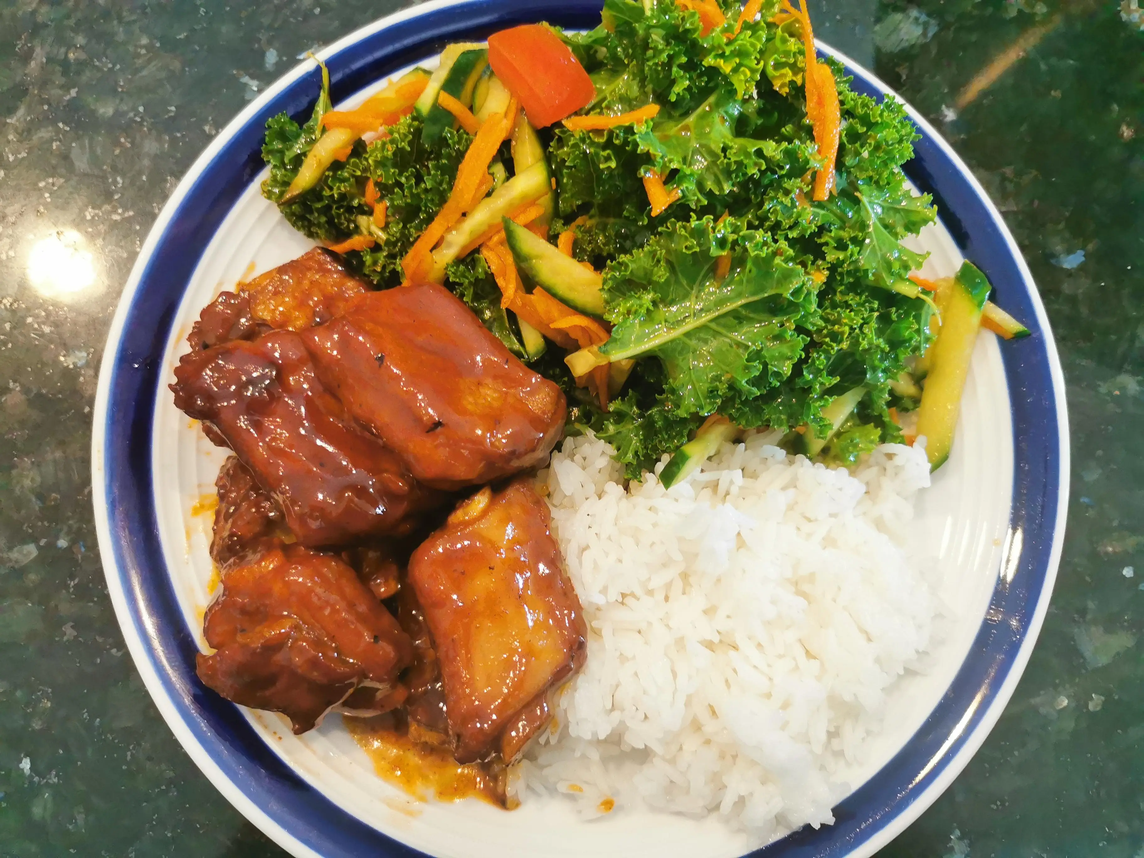 [Homemade] saucy honey garlic ribs and balsamic kale salad | Scrolller