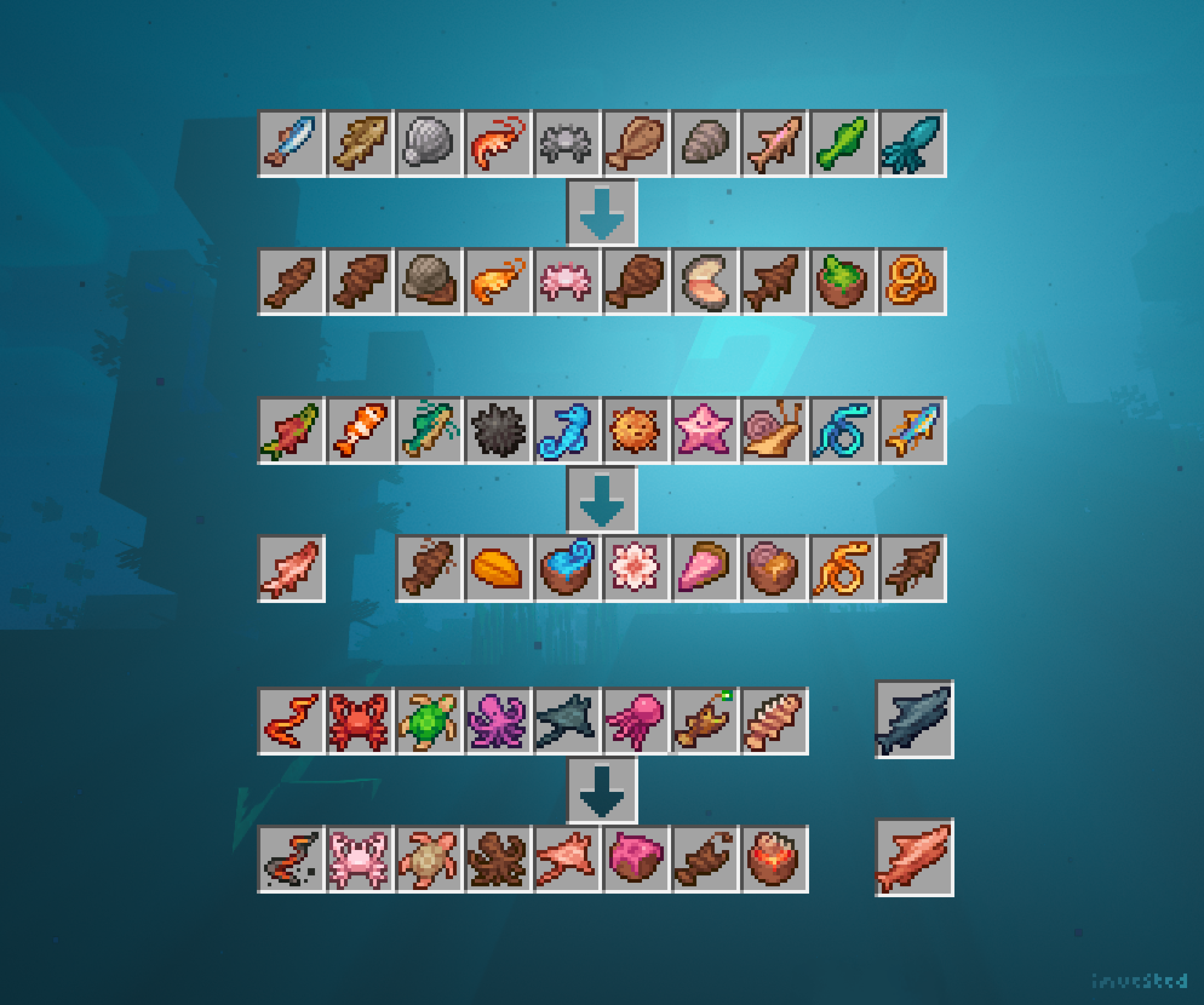 I created 30 new sea creatures to fish and cook for an upcoming mod