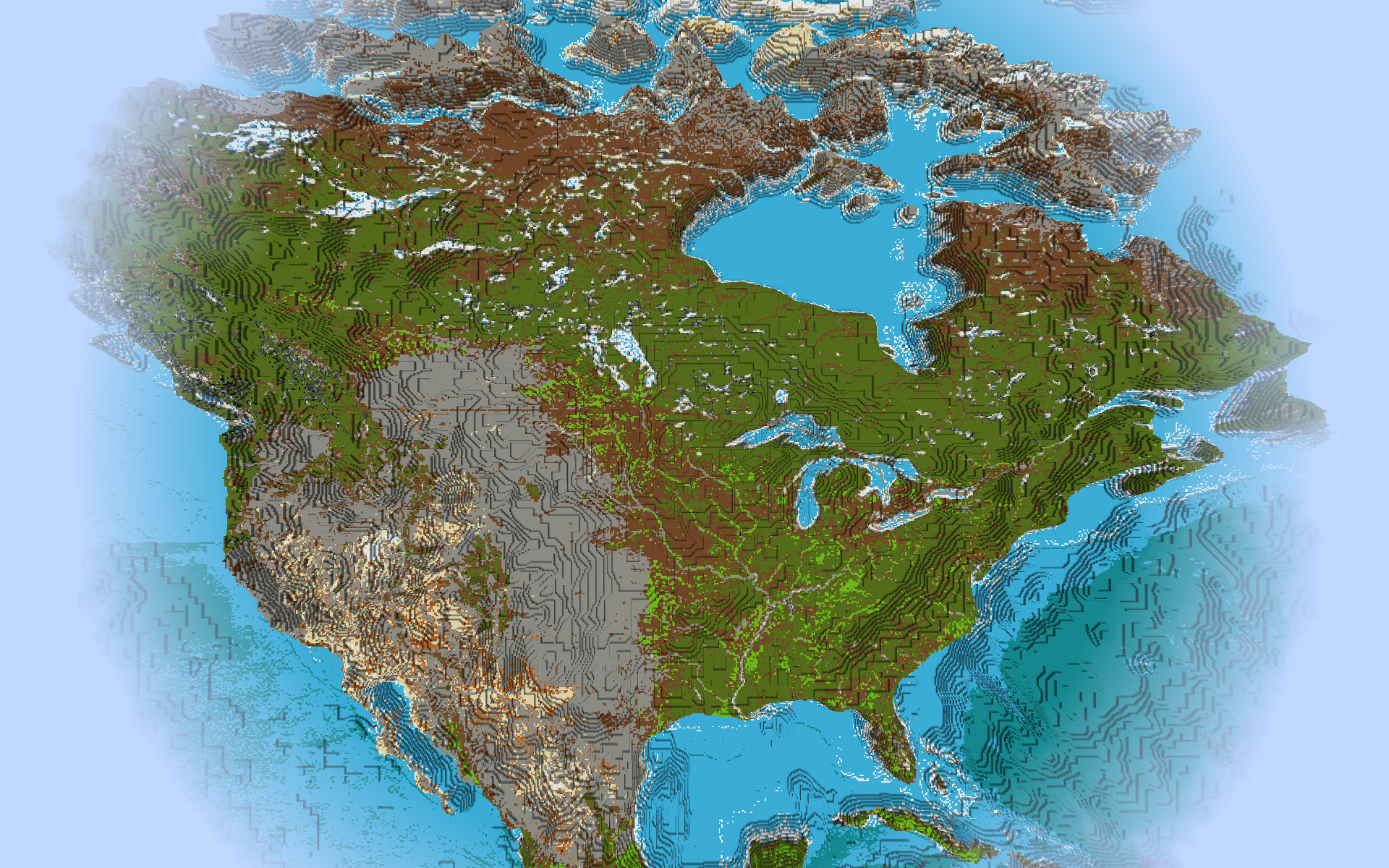 Large Block Map I created a 4000-block wide topographical map of the world, containing ...