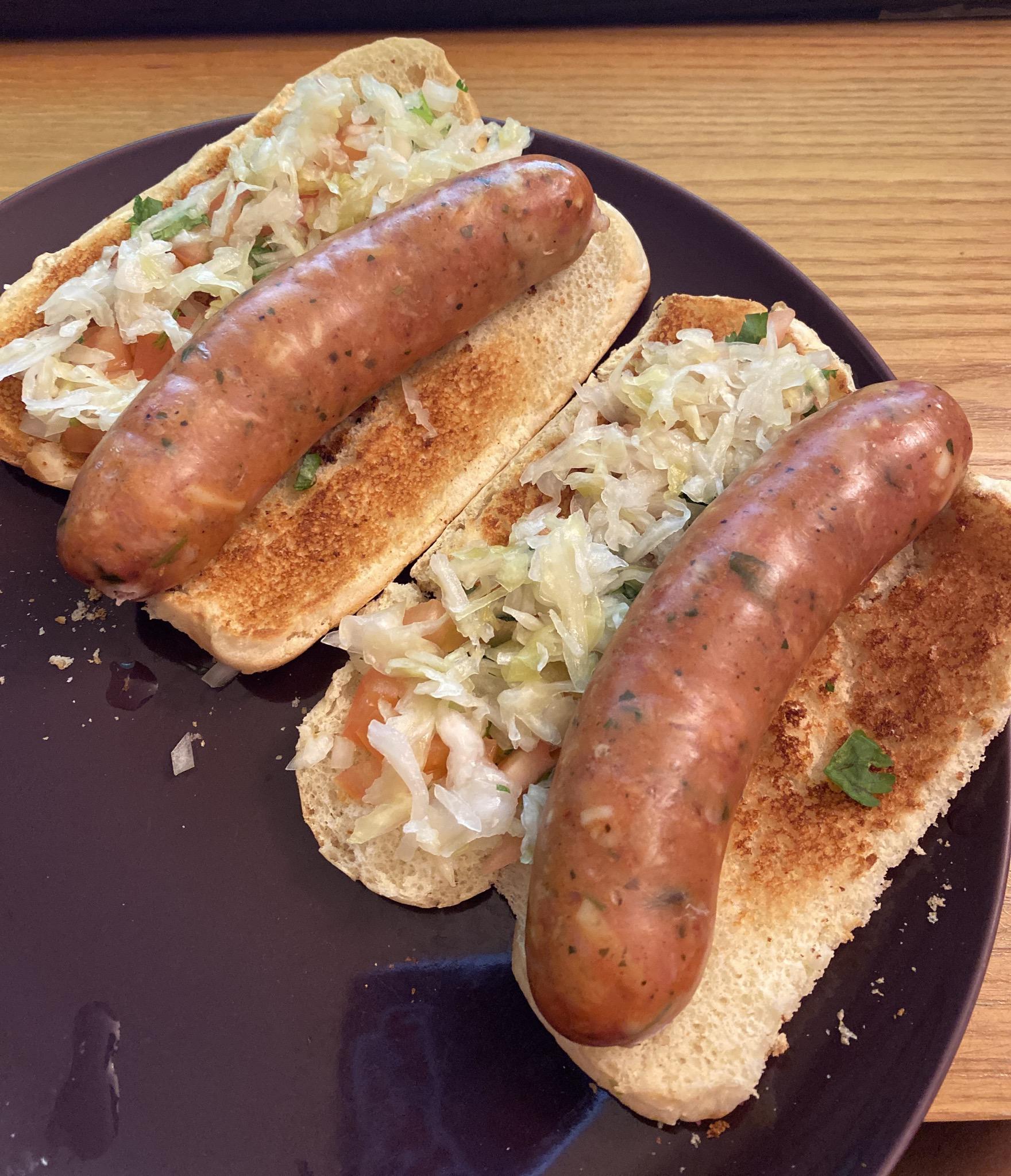 I made some hot dogs! Sauerkraut mixed with some lazy pick de gallo on