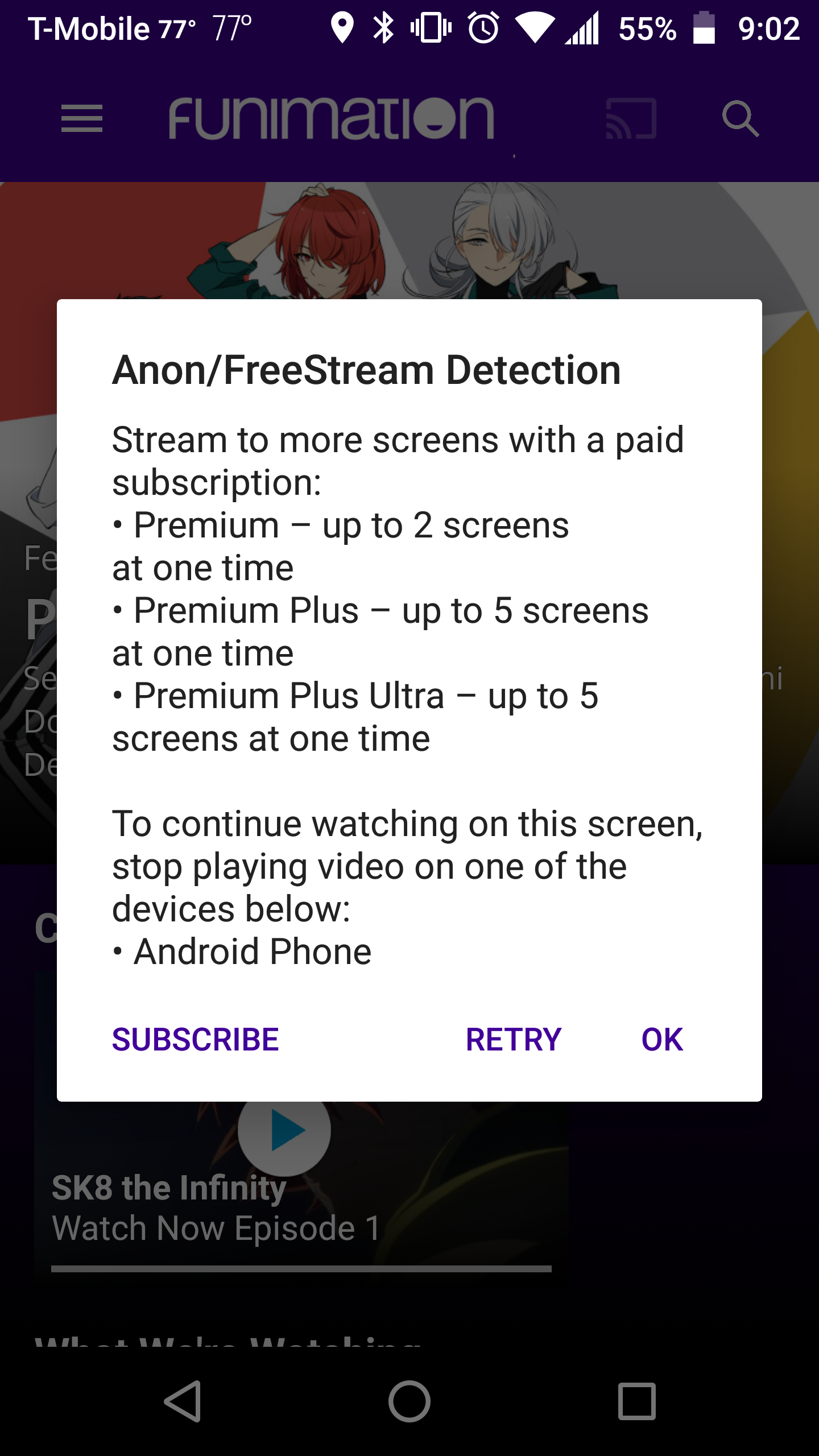 Installed Funimation app, created new account, tried watching something ...