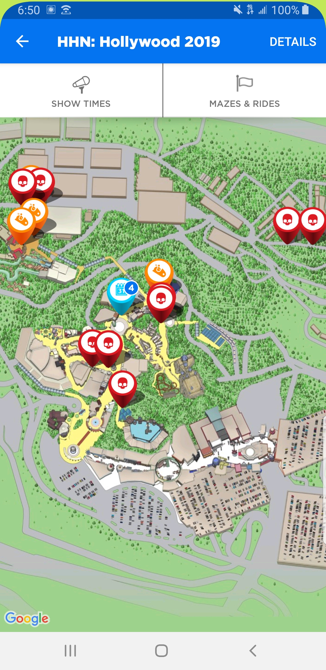 Map of HHN Hollywood mazes and rides Scrolller